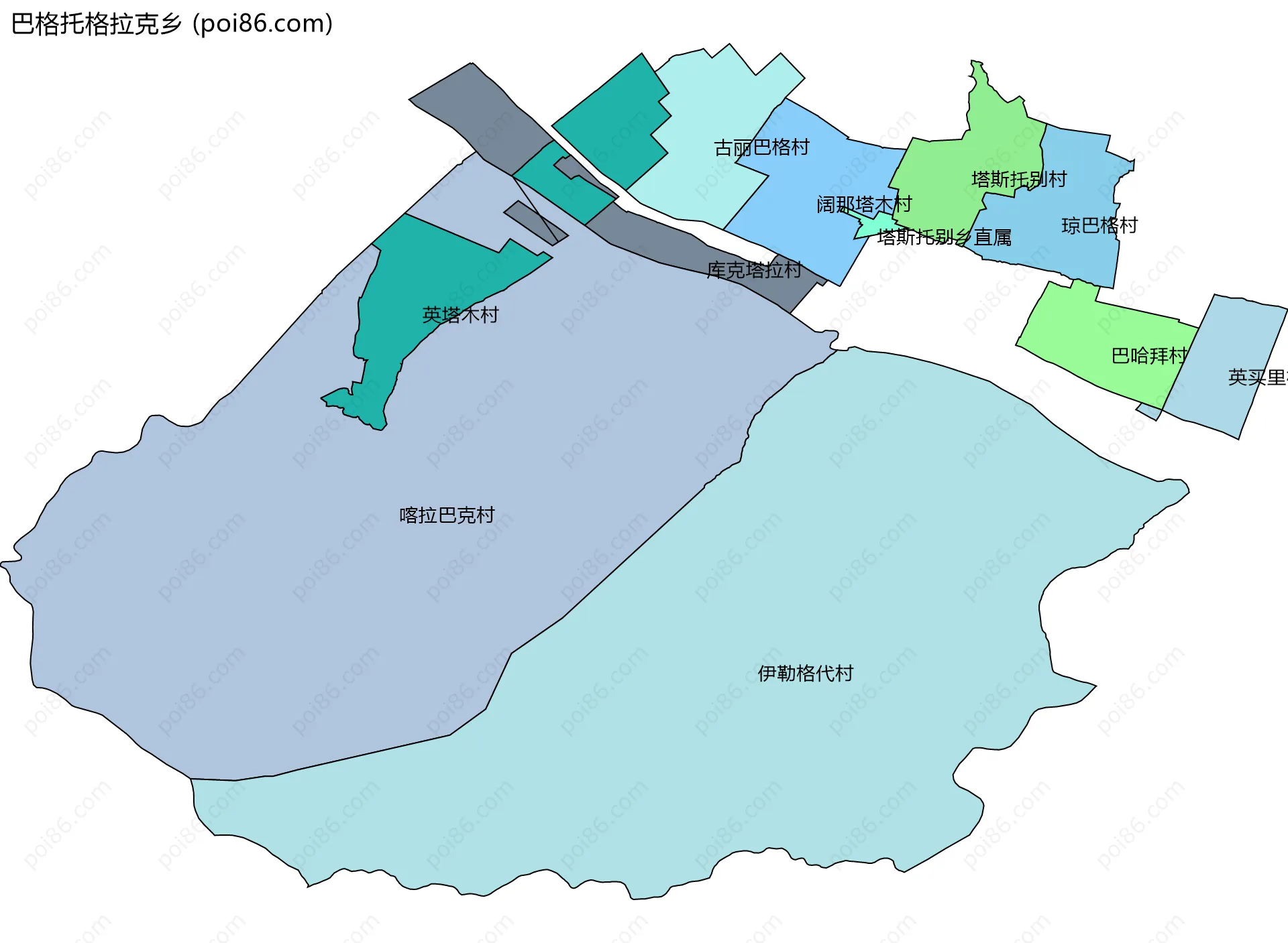 巴格托格拉克乡边界地图(五级行政区划)