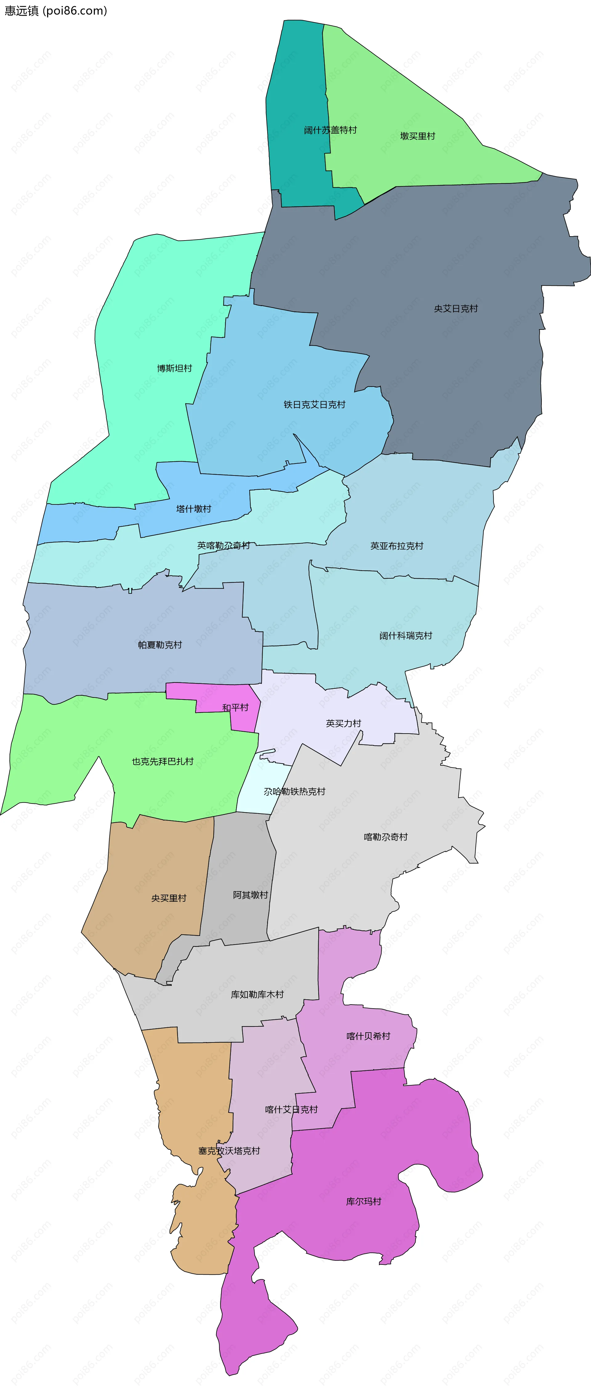 惠远镇边界地图(五级行政区划)
