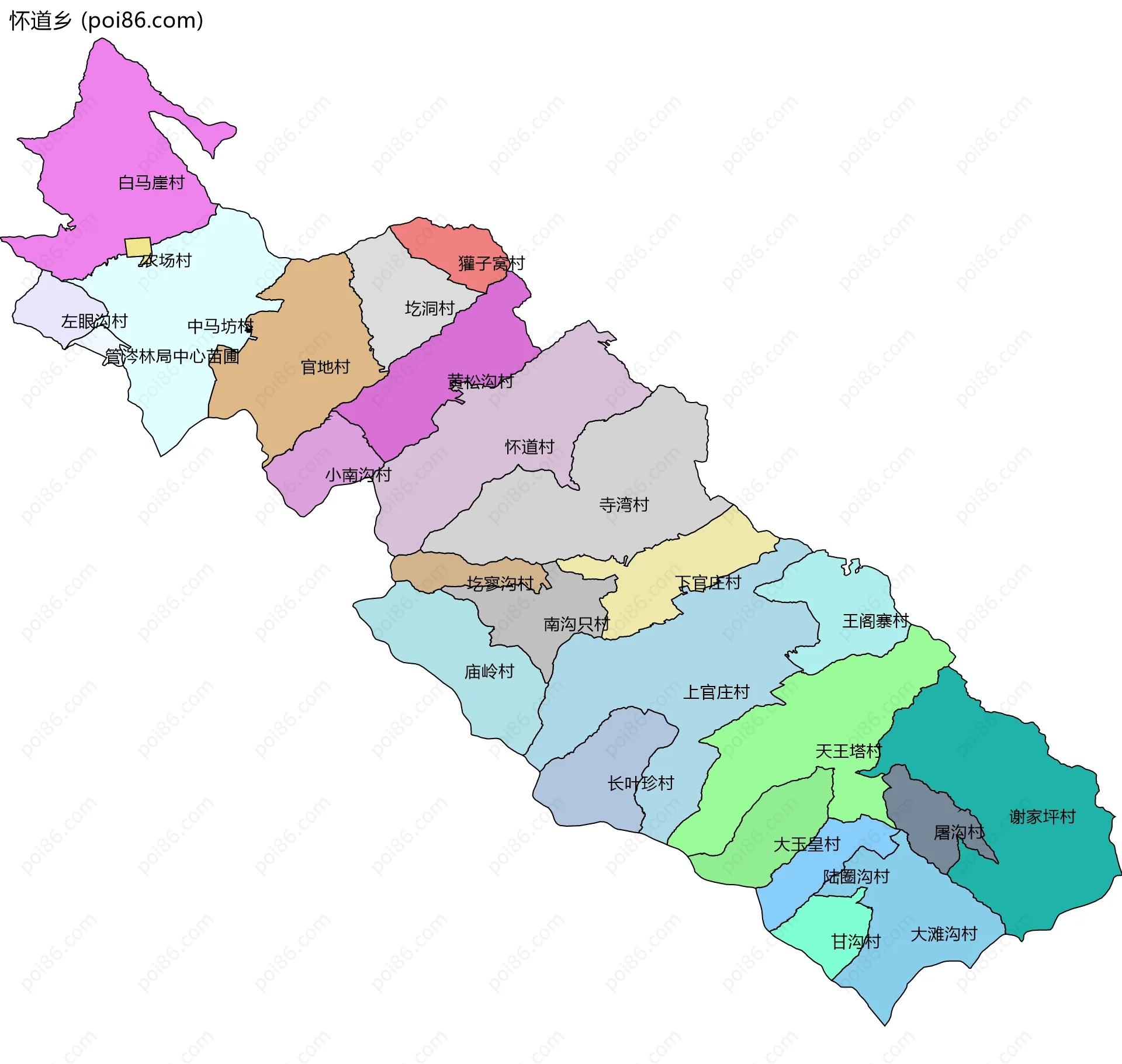 怀道乡边界地图(五级行政区划)