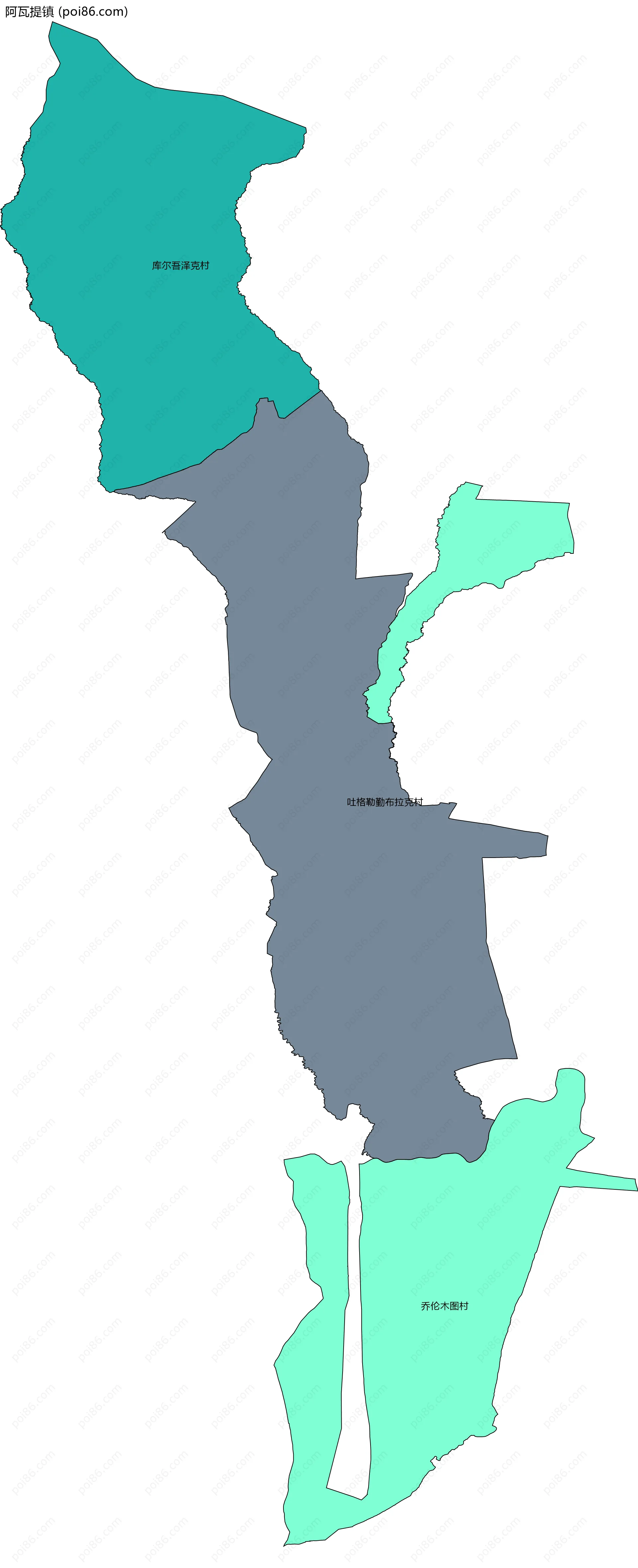 阿瓦提镇边界地图(五级行政区划)