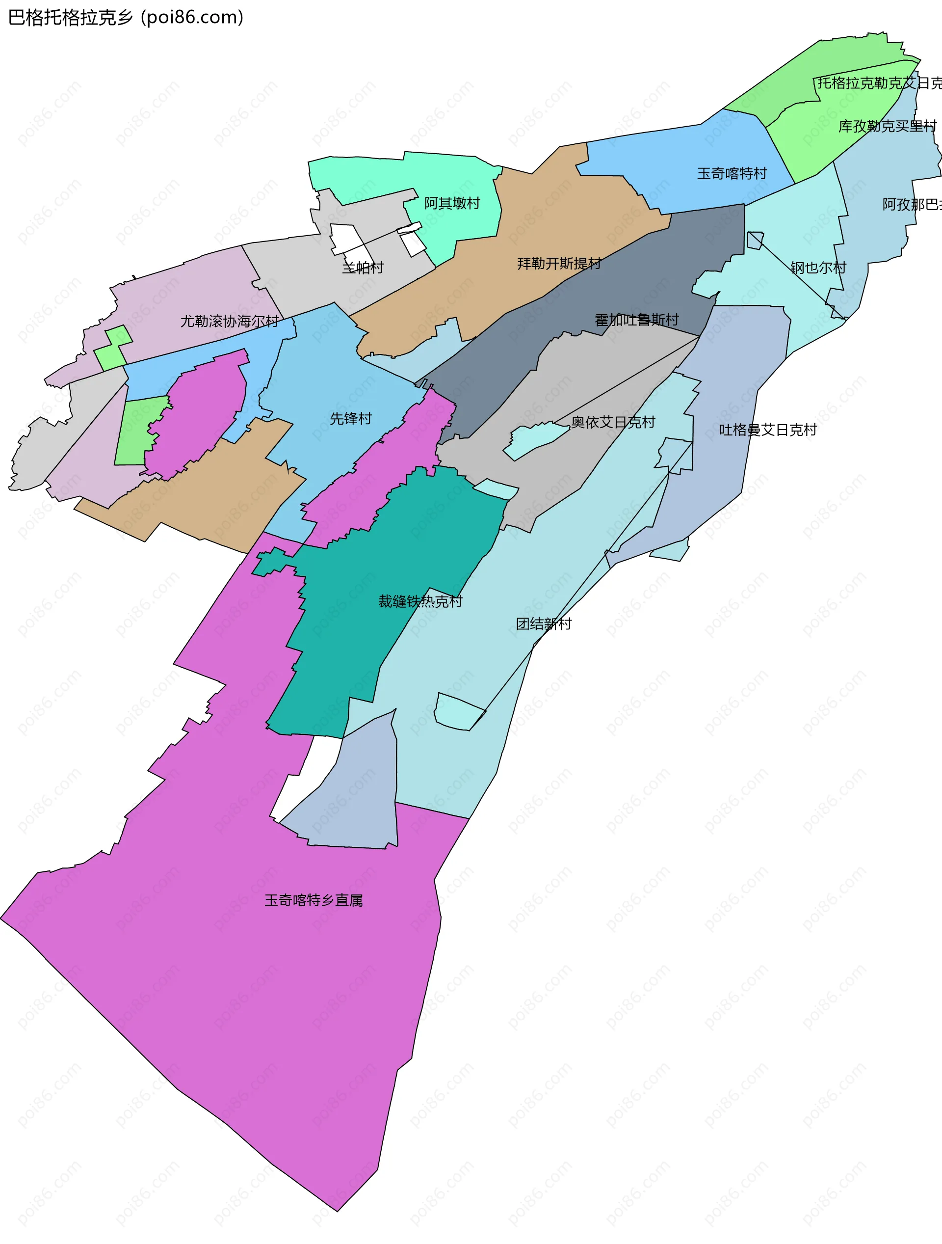 巴格托格拉克乡边界地图(五级行政区划)