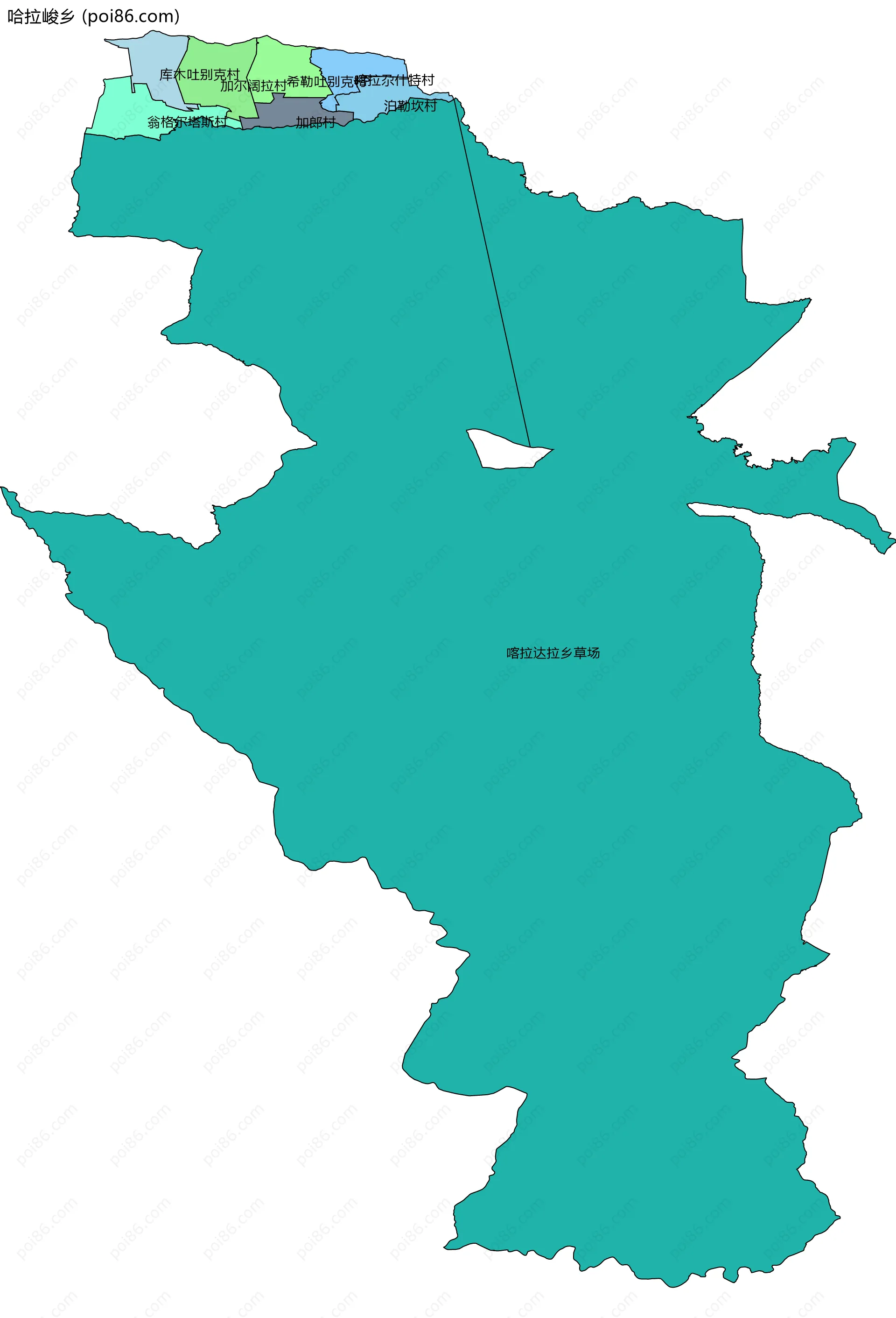 哈拉峻乡边界地图(五级行政区划)