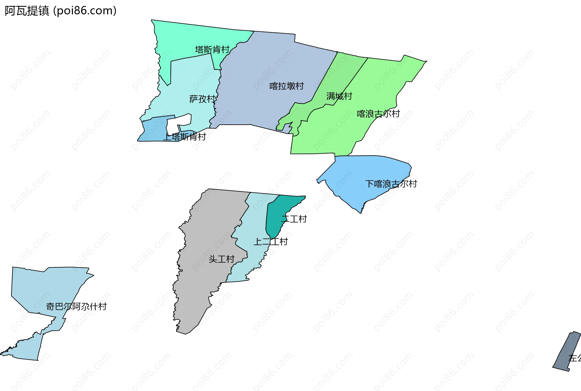 阿瓦提镇边界地图(五级行政区划)