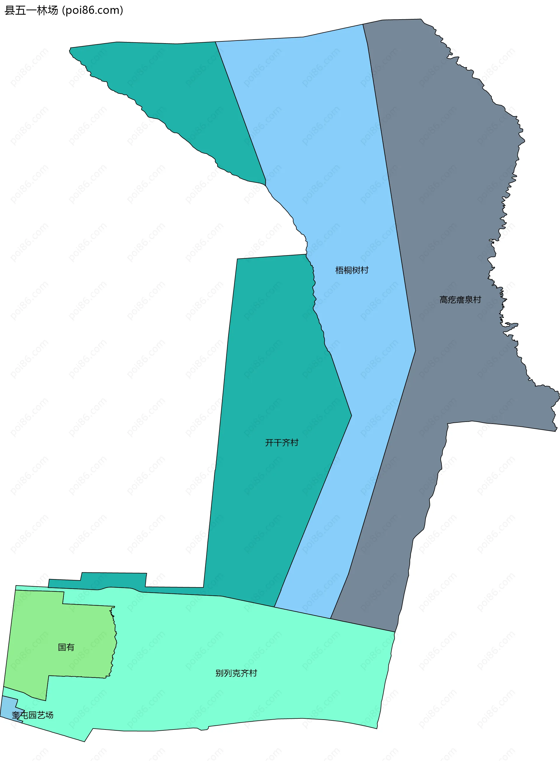 县五一林场边界地图(五级行政区划)