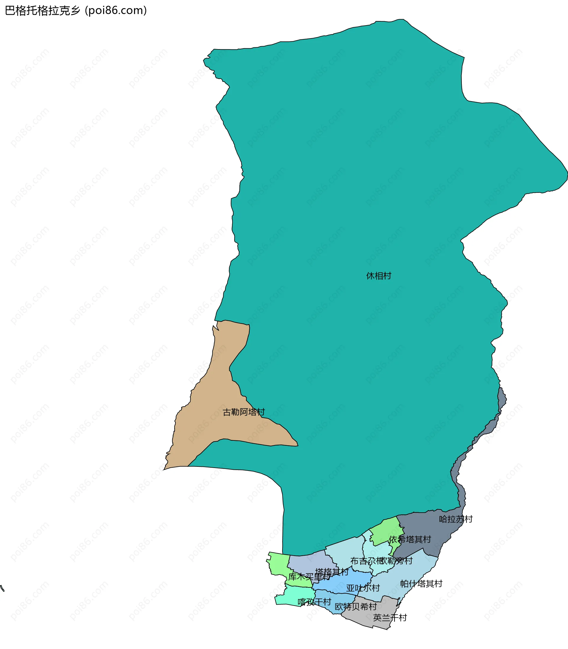巴格托格拉克乡边界地图(五级行政区划)