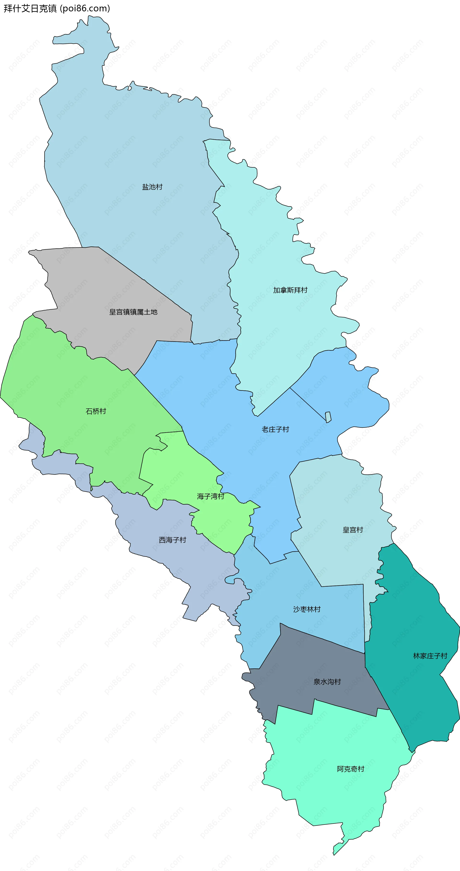 拜什艾日克镇边界地图(五级行政区划)