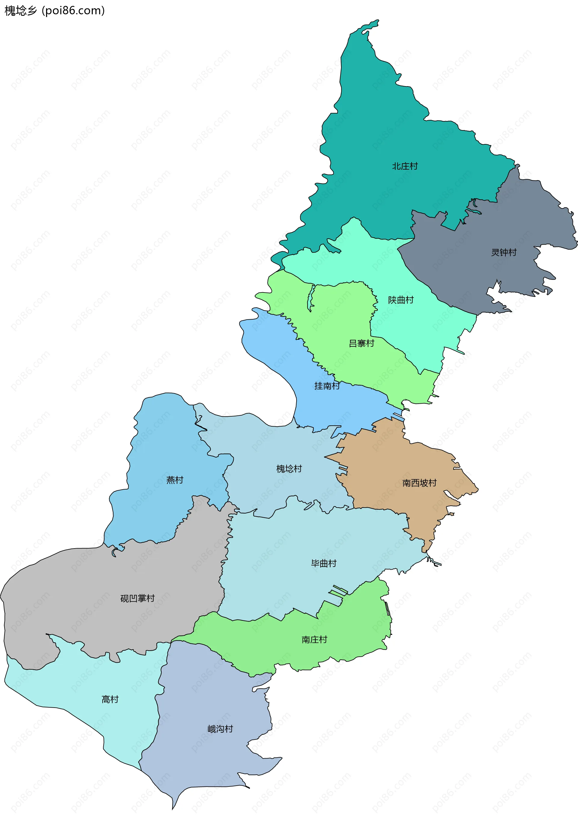 槐埝乡边界地图(五级行政区划)