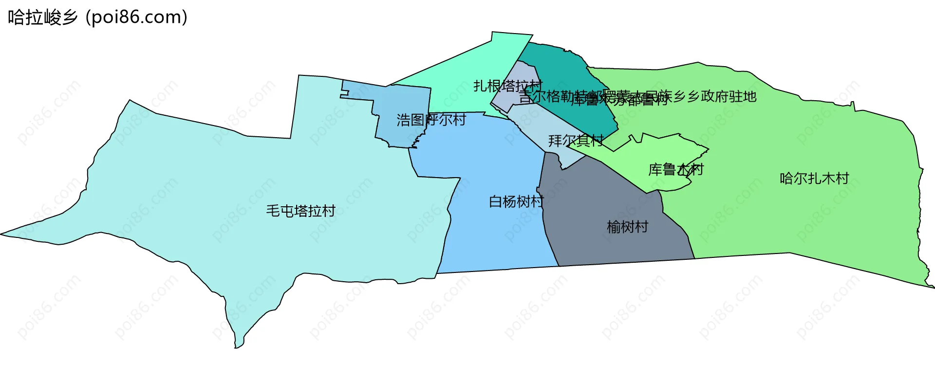 哈拉峻乡边界地图(五级行政区划)