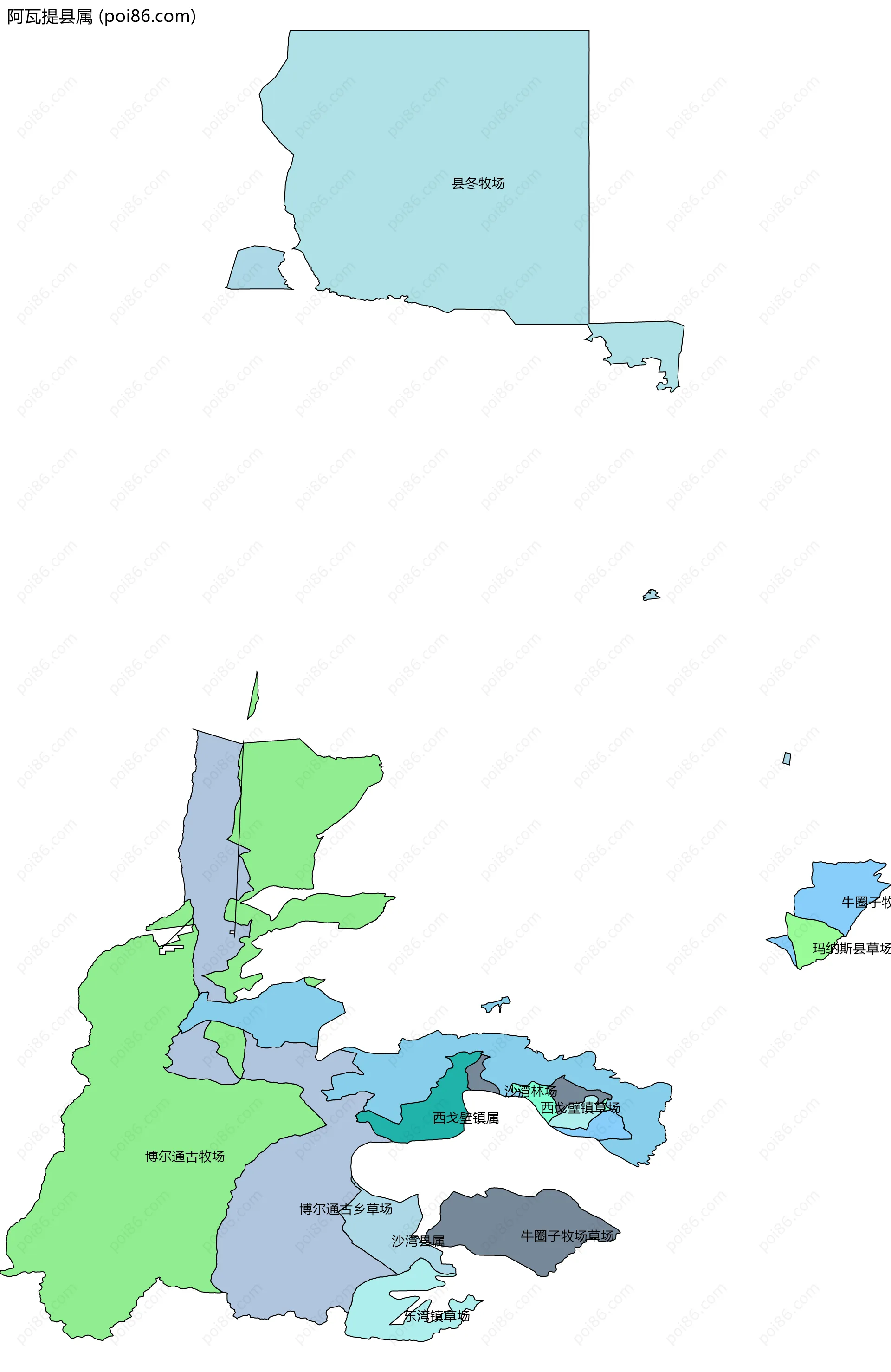 阿瓦提县属边界地图(五级行政区划)