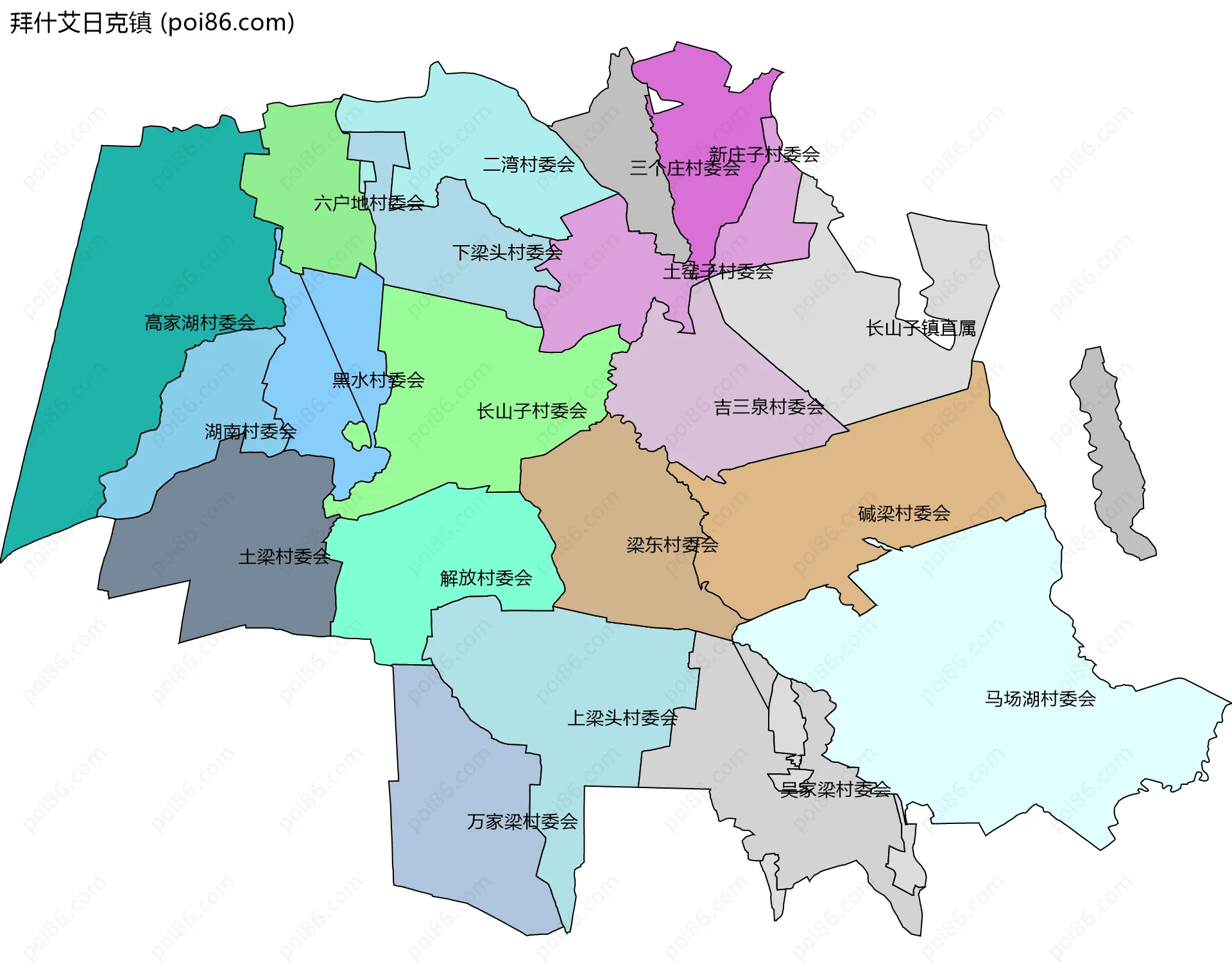 拜什艾日克镇边界地图(五级行政区划)