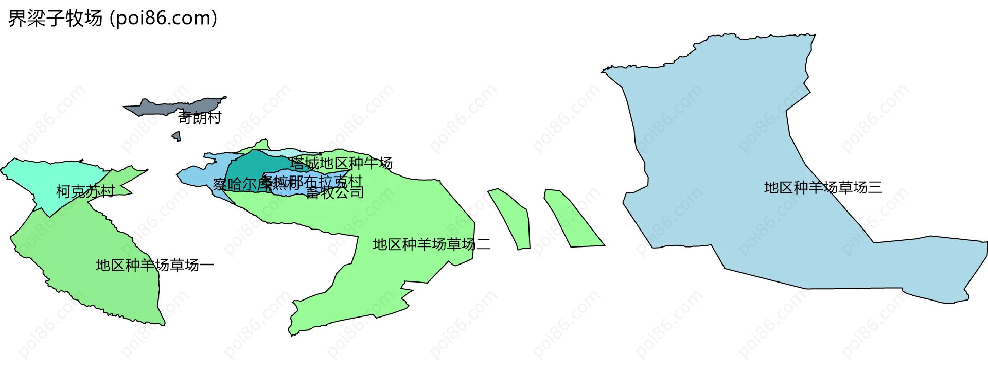 界梁子牧场边界地图(五级行政区划)