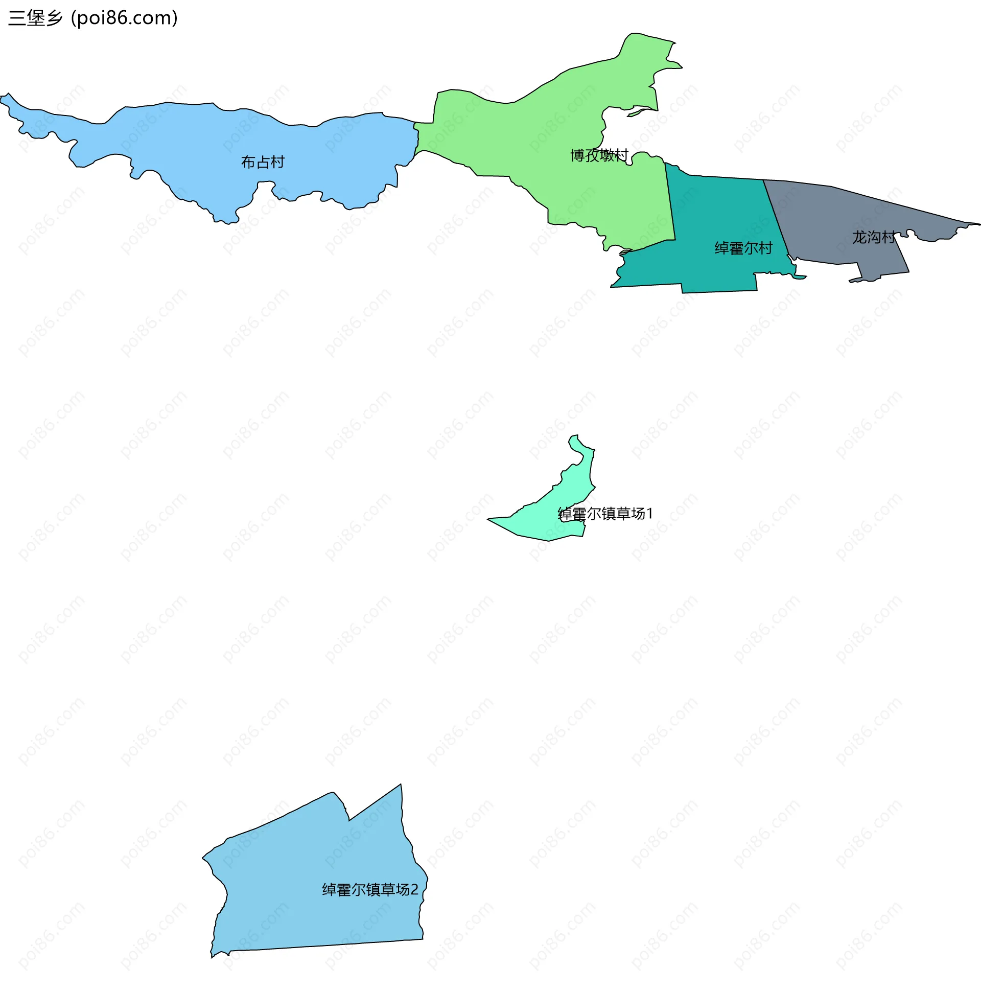 三堡乡边界地图(五级行政区划)