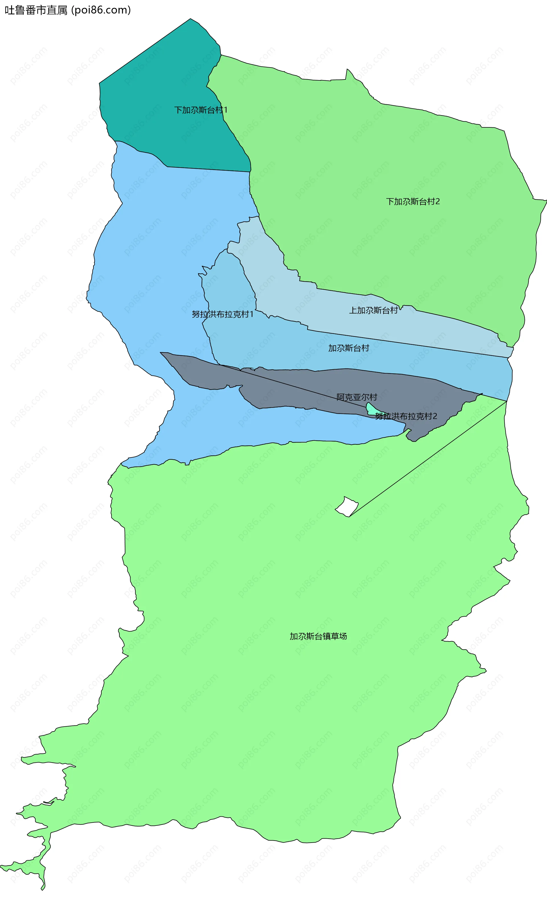 吐鲁番市直属边界地图(五级行政区划)