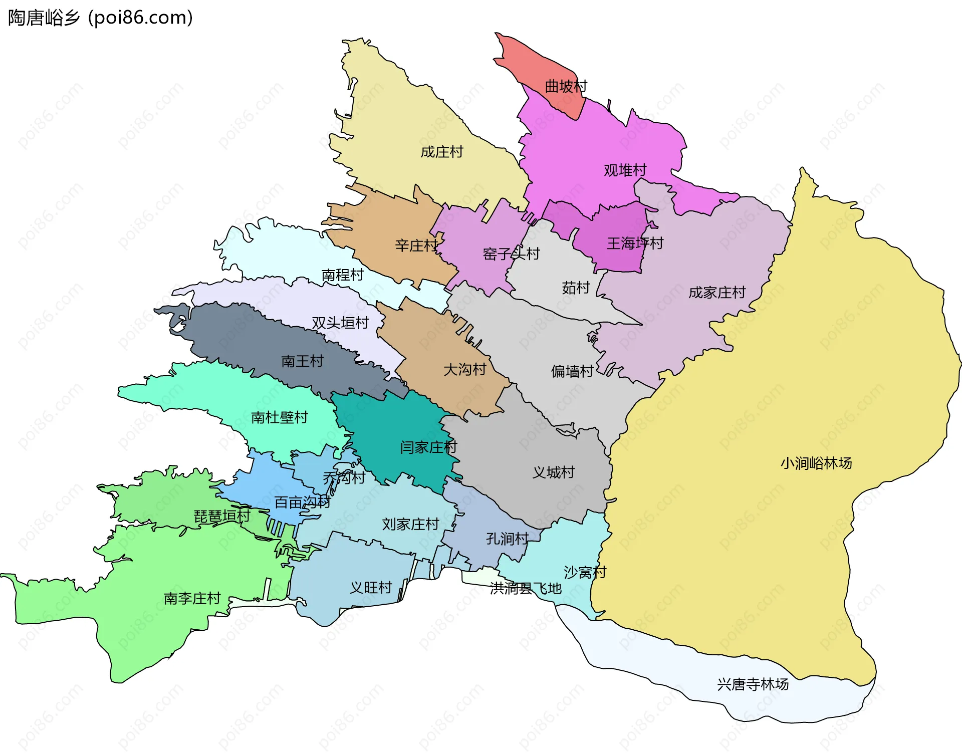 陶唐峪乡边界地图(五级行政区划)