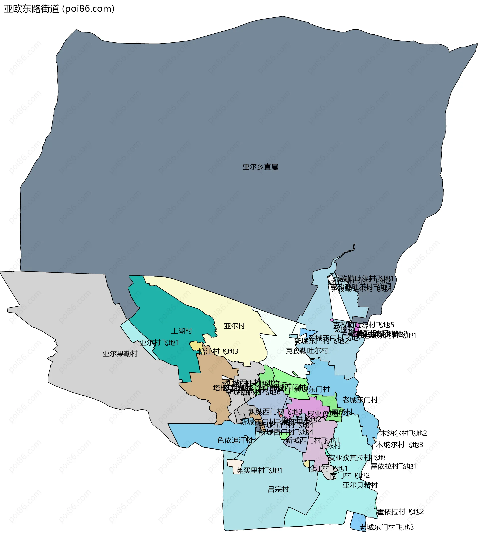 亚欧东路街道边界地图(五级行政区划)