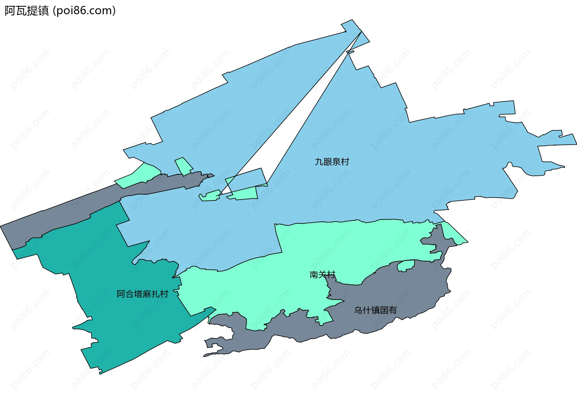 阿瓦提镇边界地图(五级行政区划)