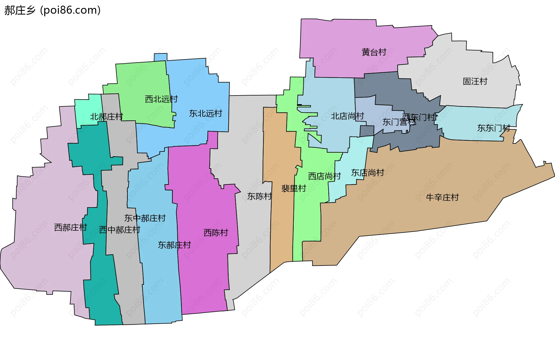 郝庄乡边界地图(五级行政区划)