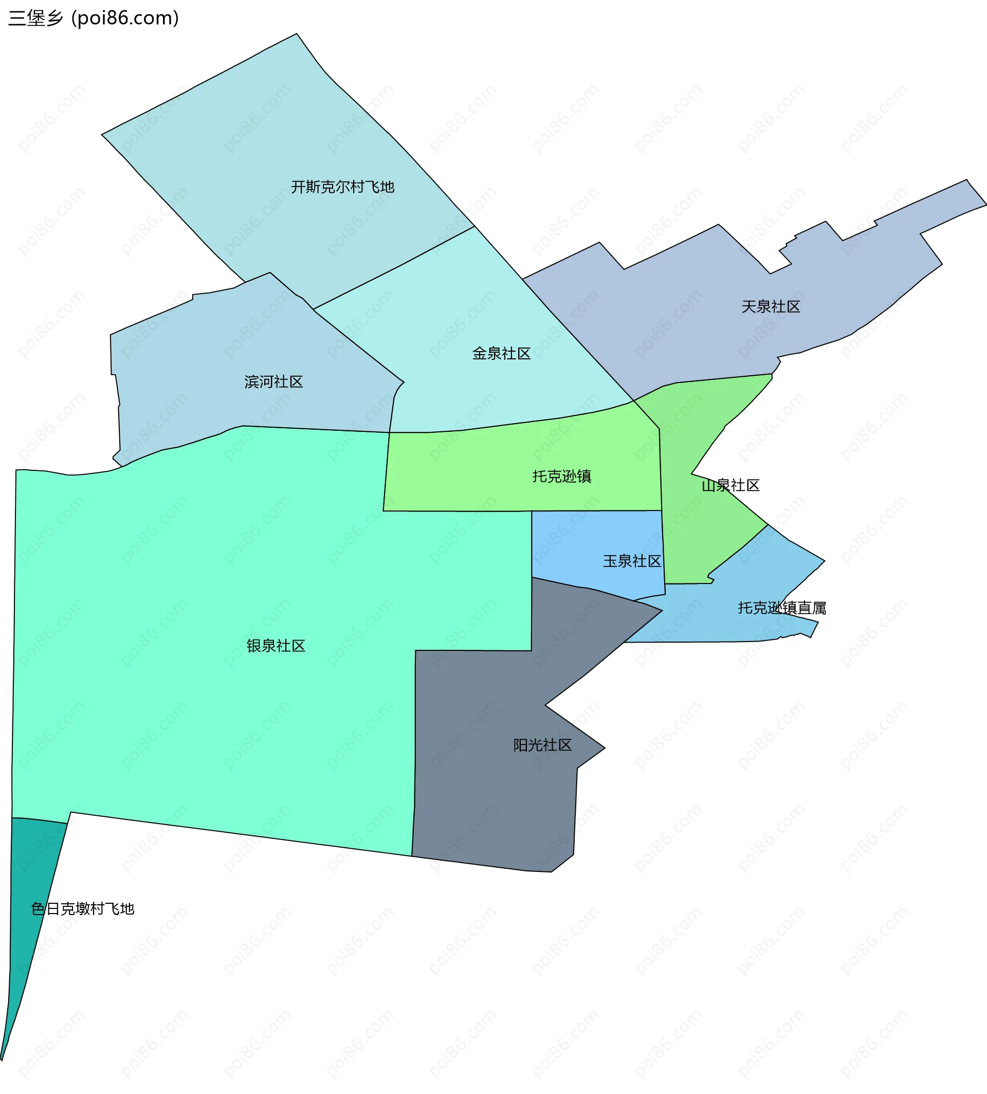 三堡乡边界地图(五级行政区划)