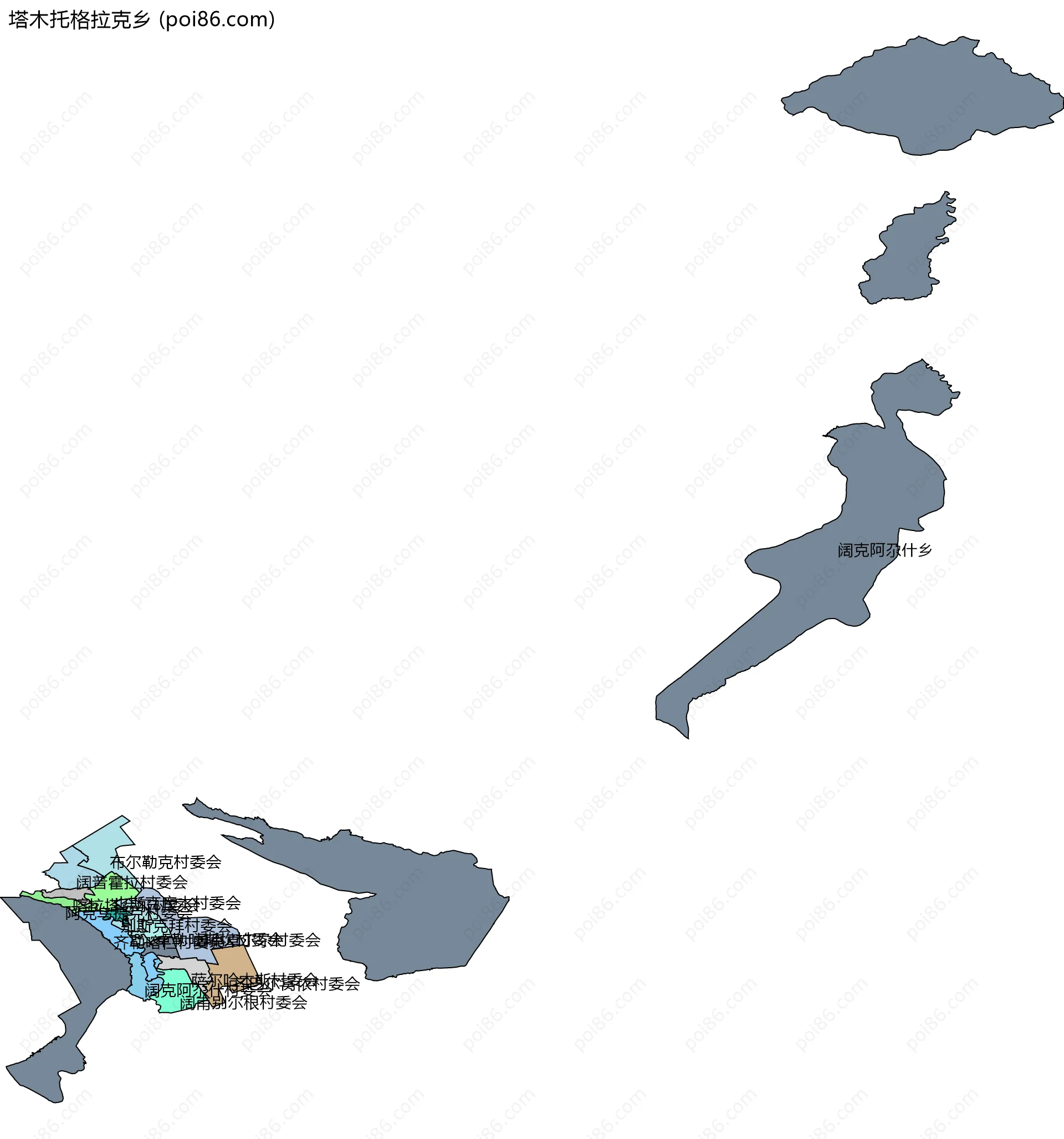 塔木托格拉克乡边界地图(五级行政区划)
