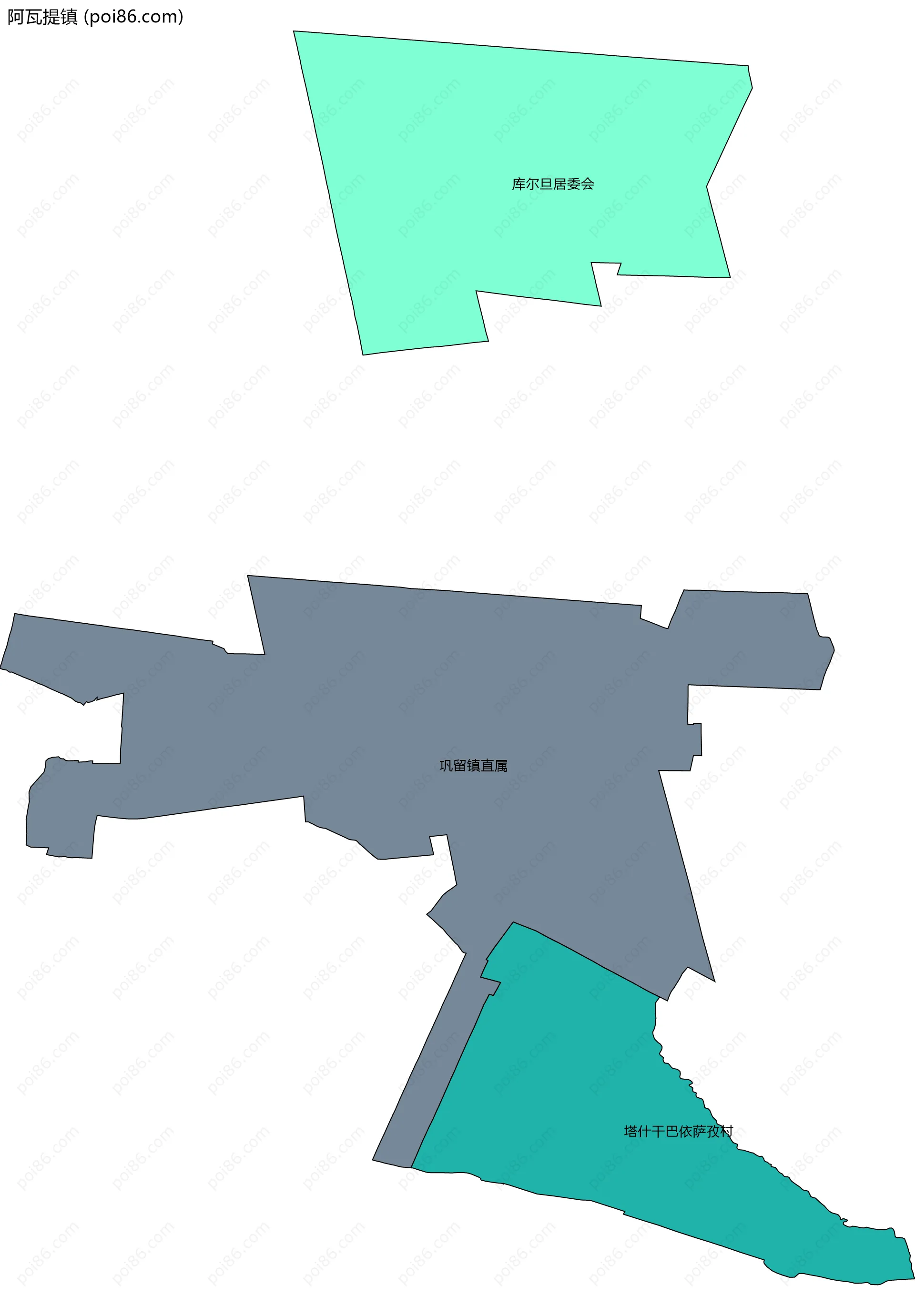 阿瓦提镇边界地图(五级行政区划)