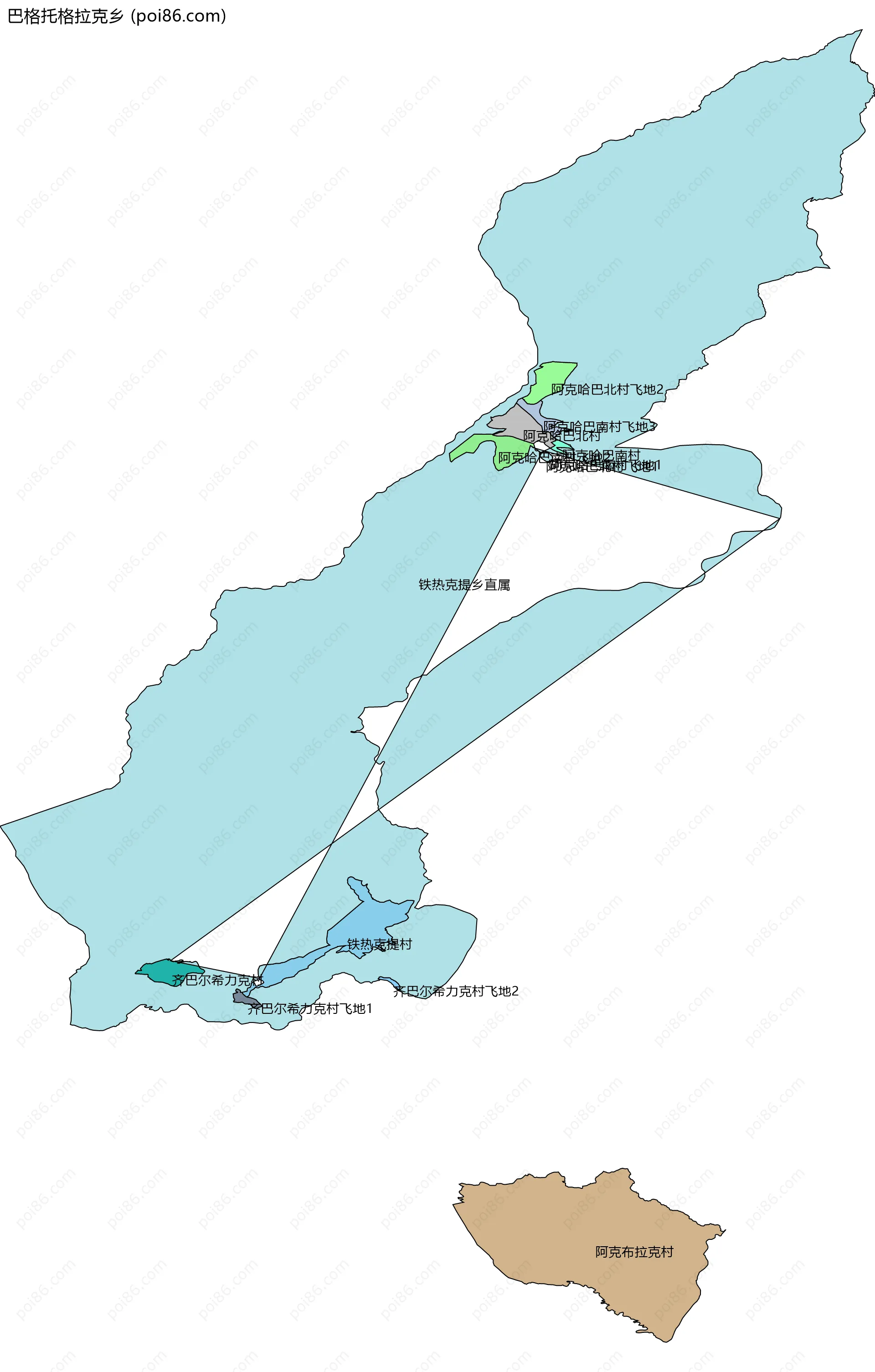 巴格托格拉克乡边界地图(五级行政区划)