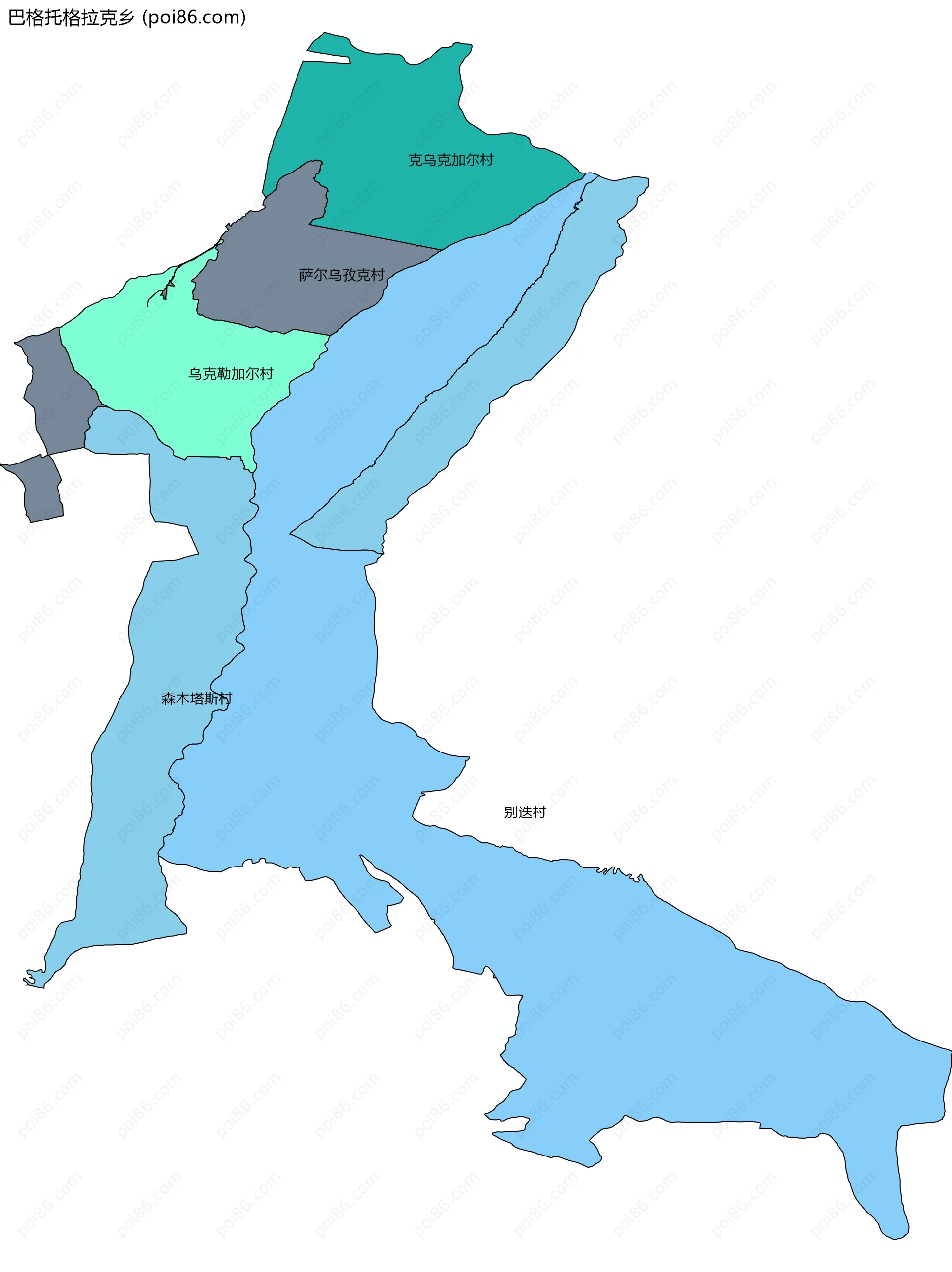 巴格托格拉克乡边界地图(五级行政区划)