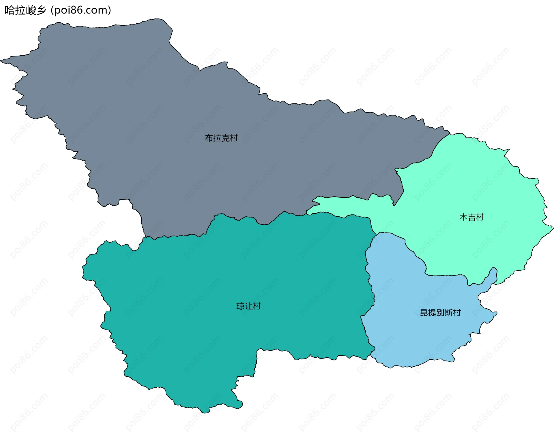 哈拉峻乡边界地图(五级行政区划)