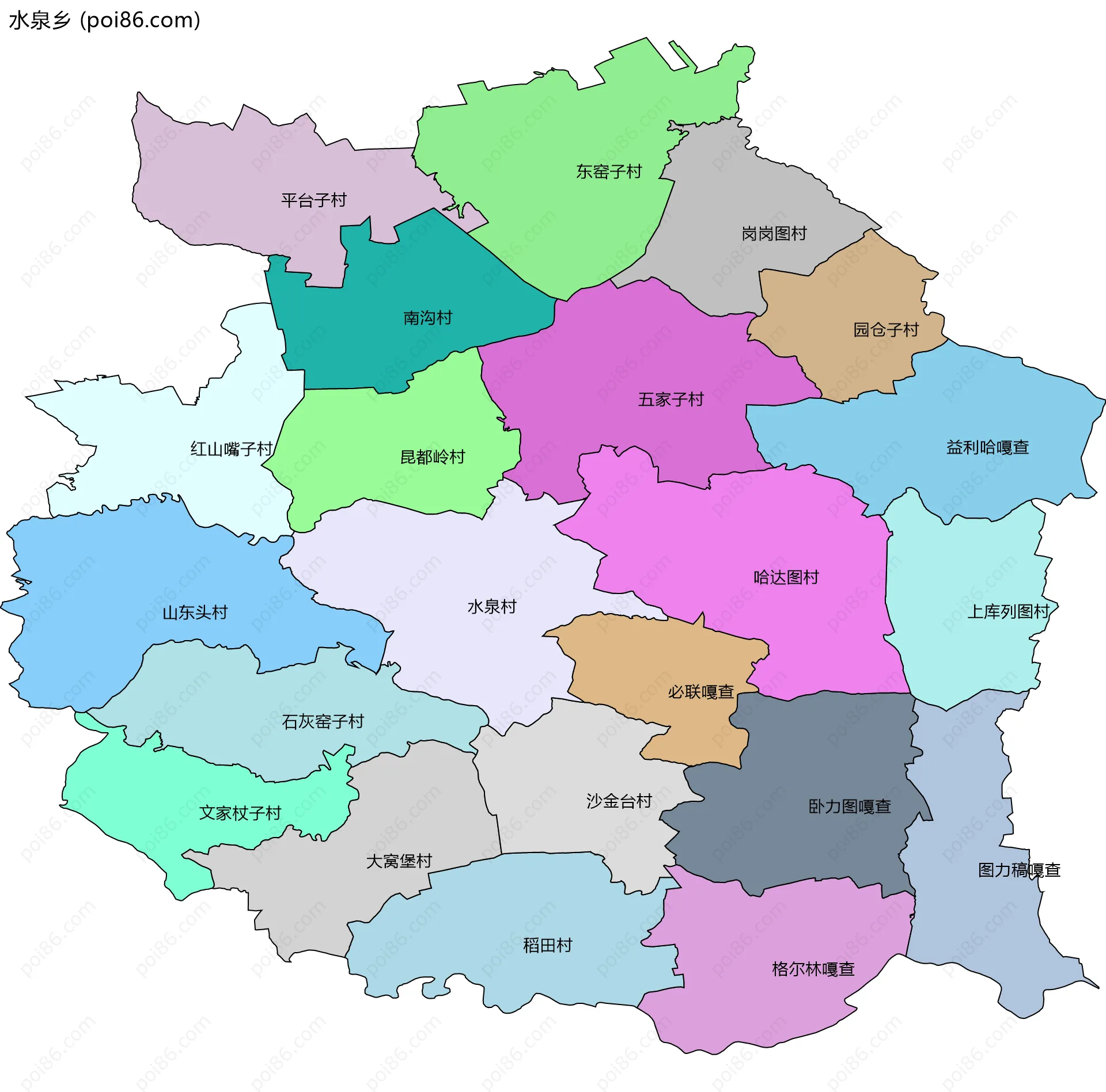 水泉乡边界地图(五级行政区划)