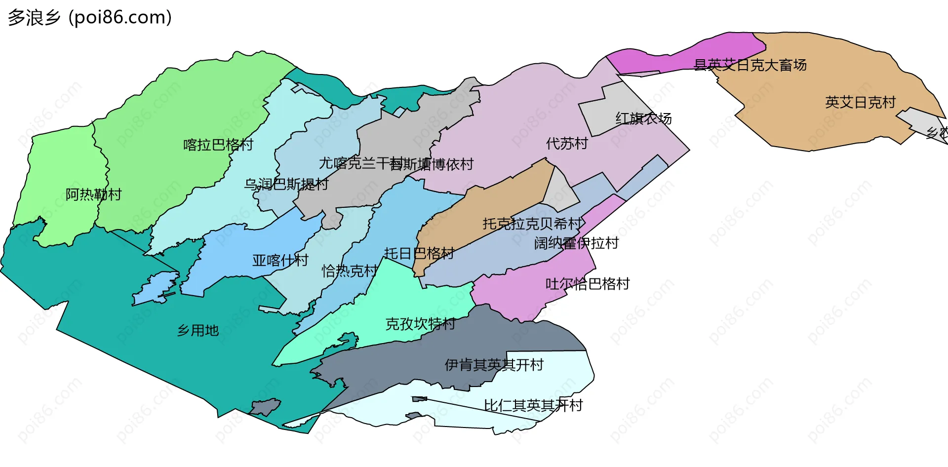 多浪乡边界地图(五级行政区划)