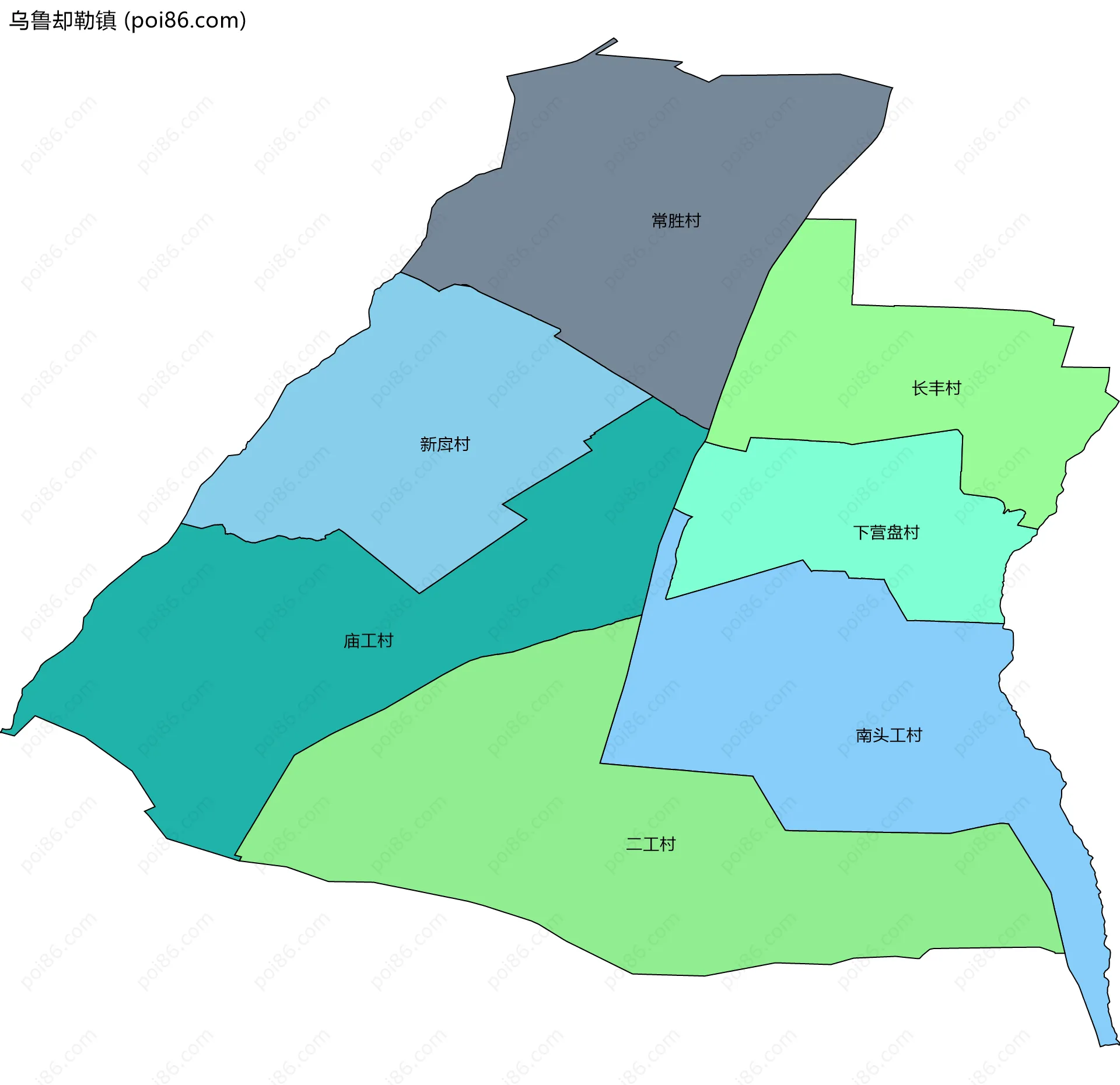 乌鲁却勒镇边界地图(五级行政区划)