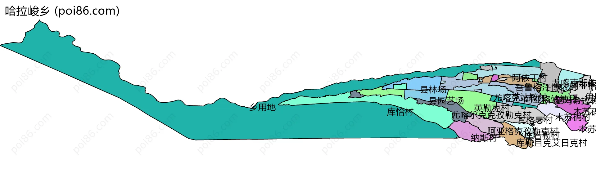 哈拉峻乡边界地图(五级行政区划)