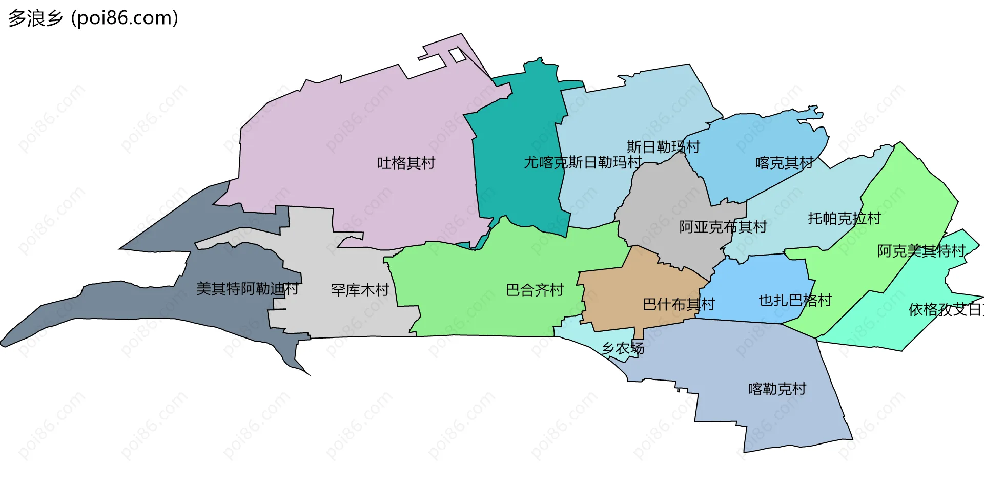 多浪乡边界地图(五级行政区划)