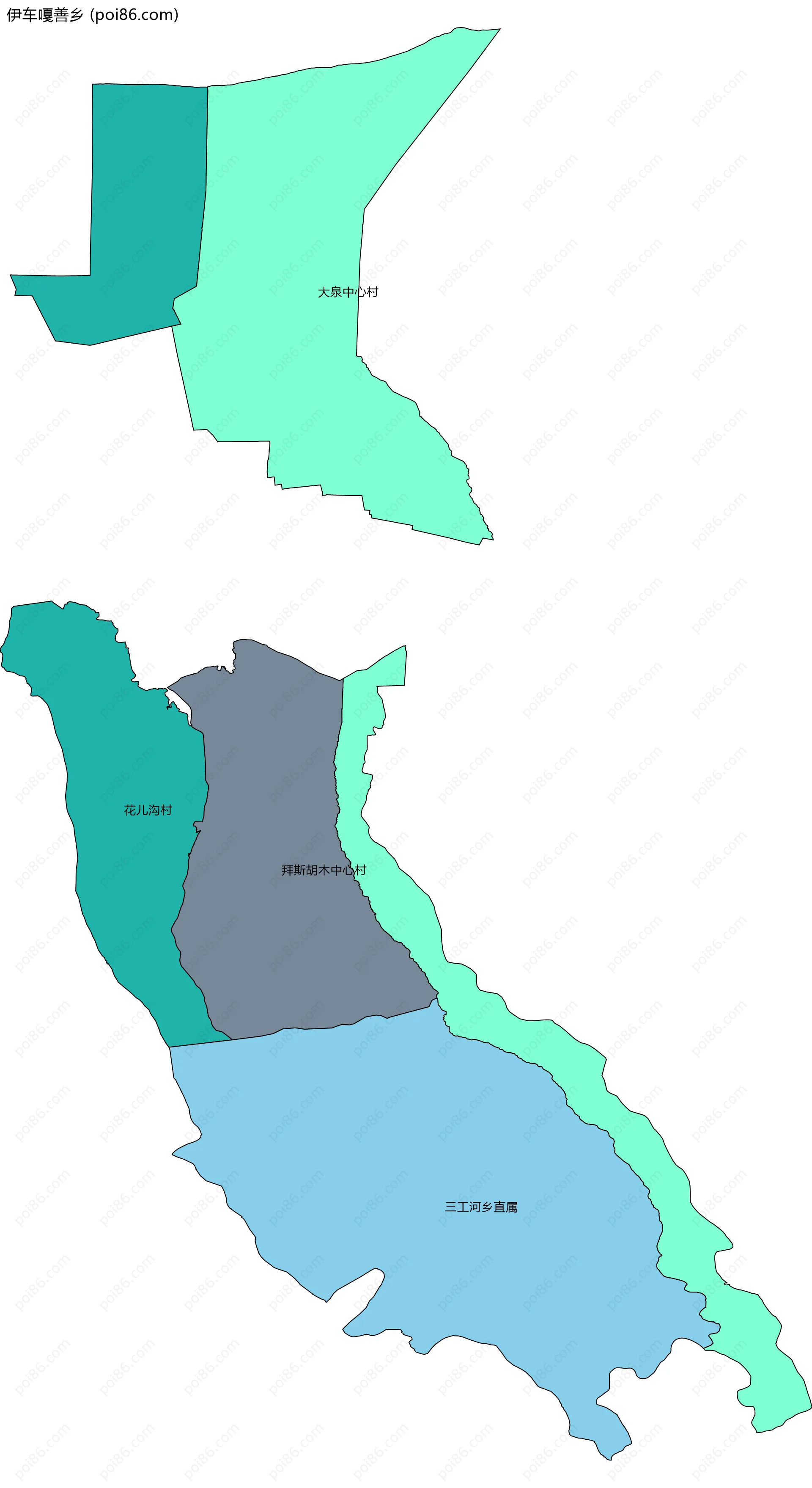 伊车嘎善乡边界地图(五级行政区划)
