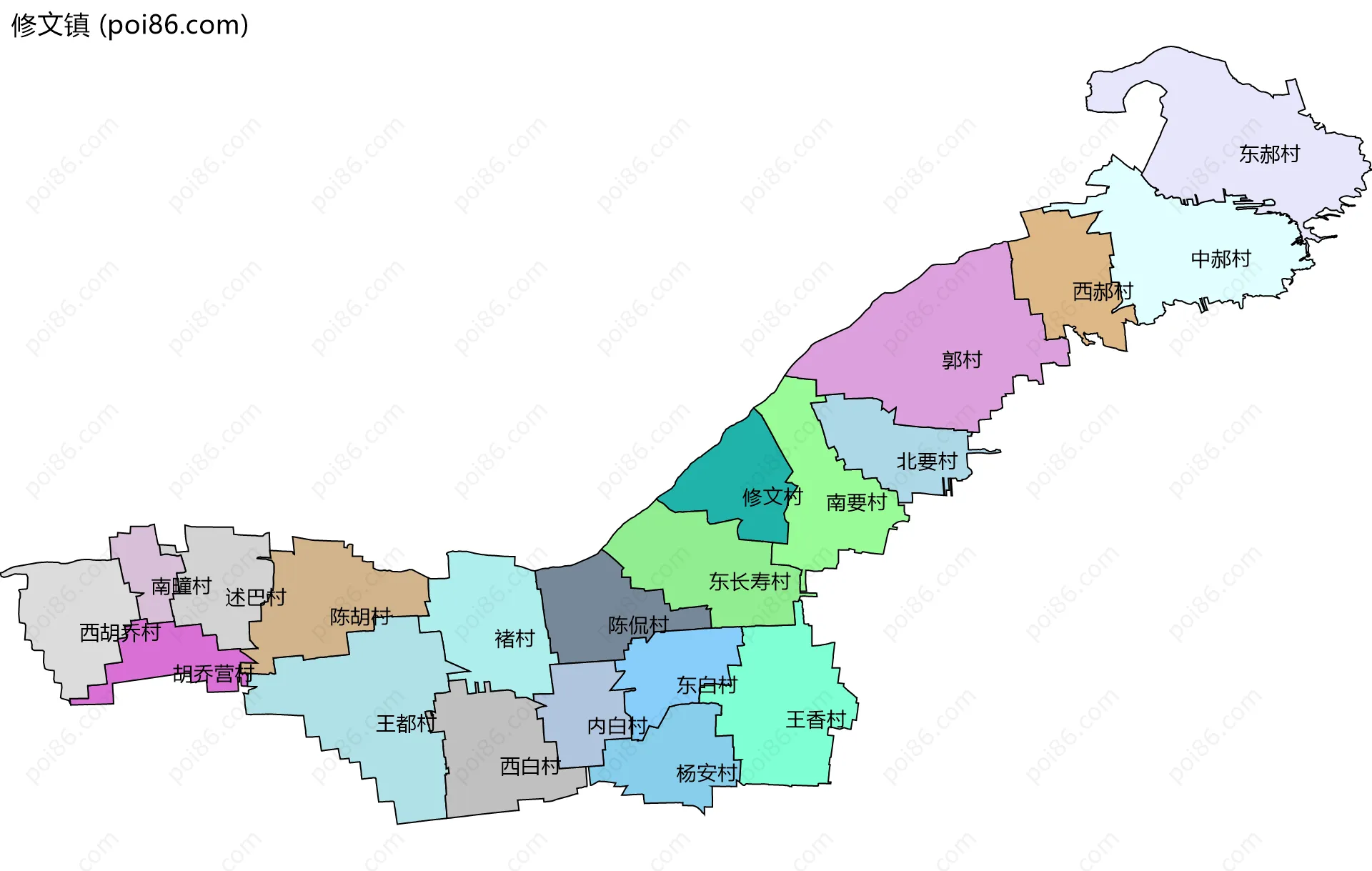 修文镇边界地图(五级行政区划)