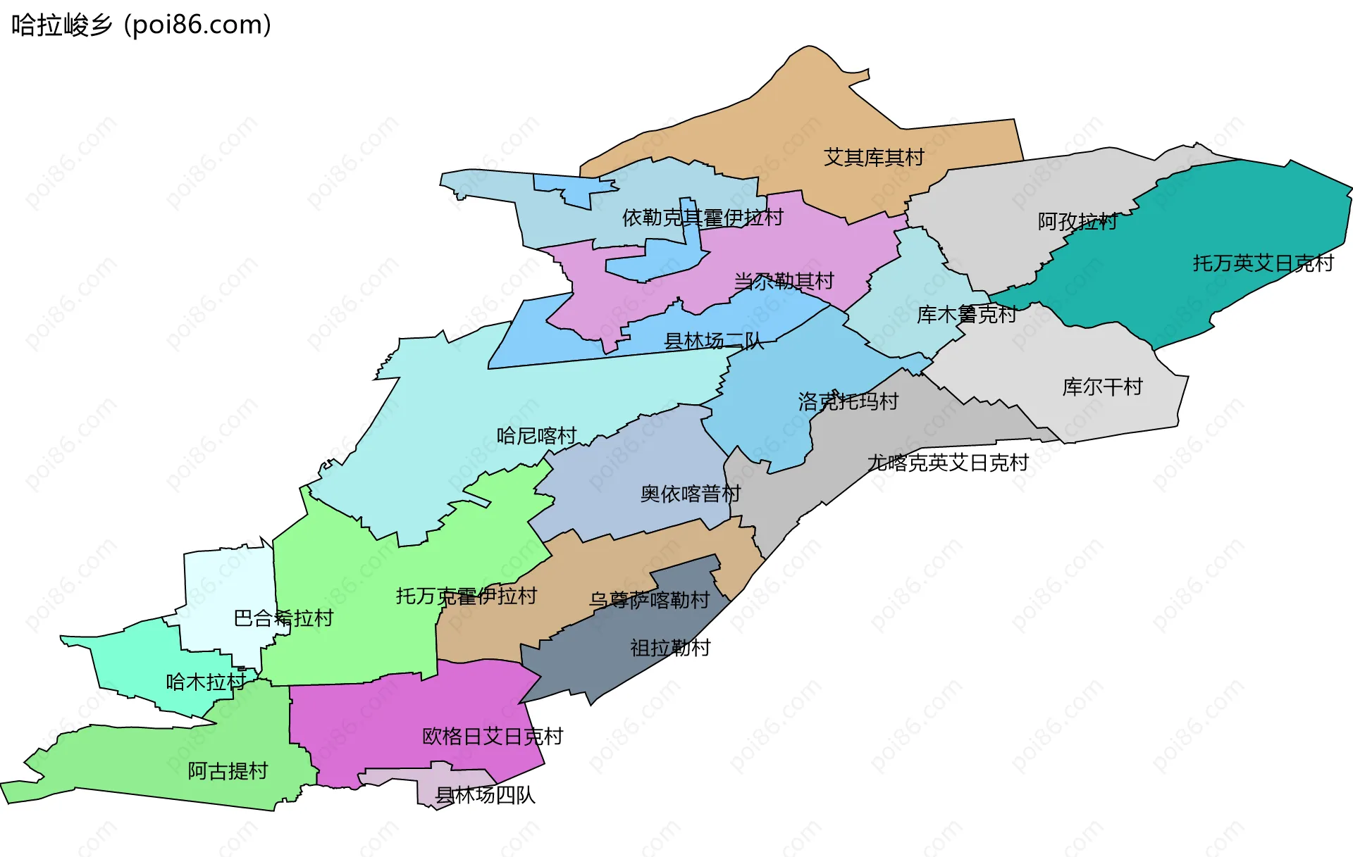 哈拉峻乡边界地图(五级行政区划)