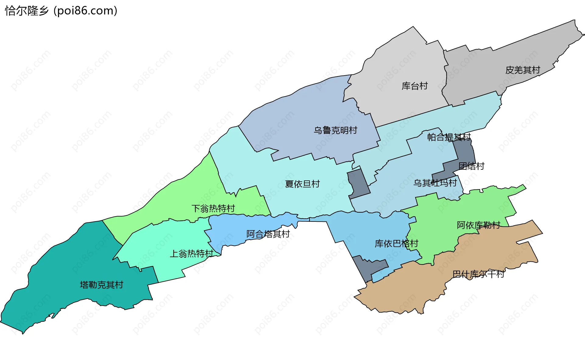 恰尔隆乡边界地图(五级行政区划)