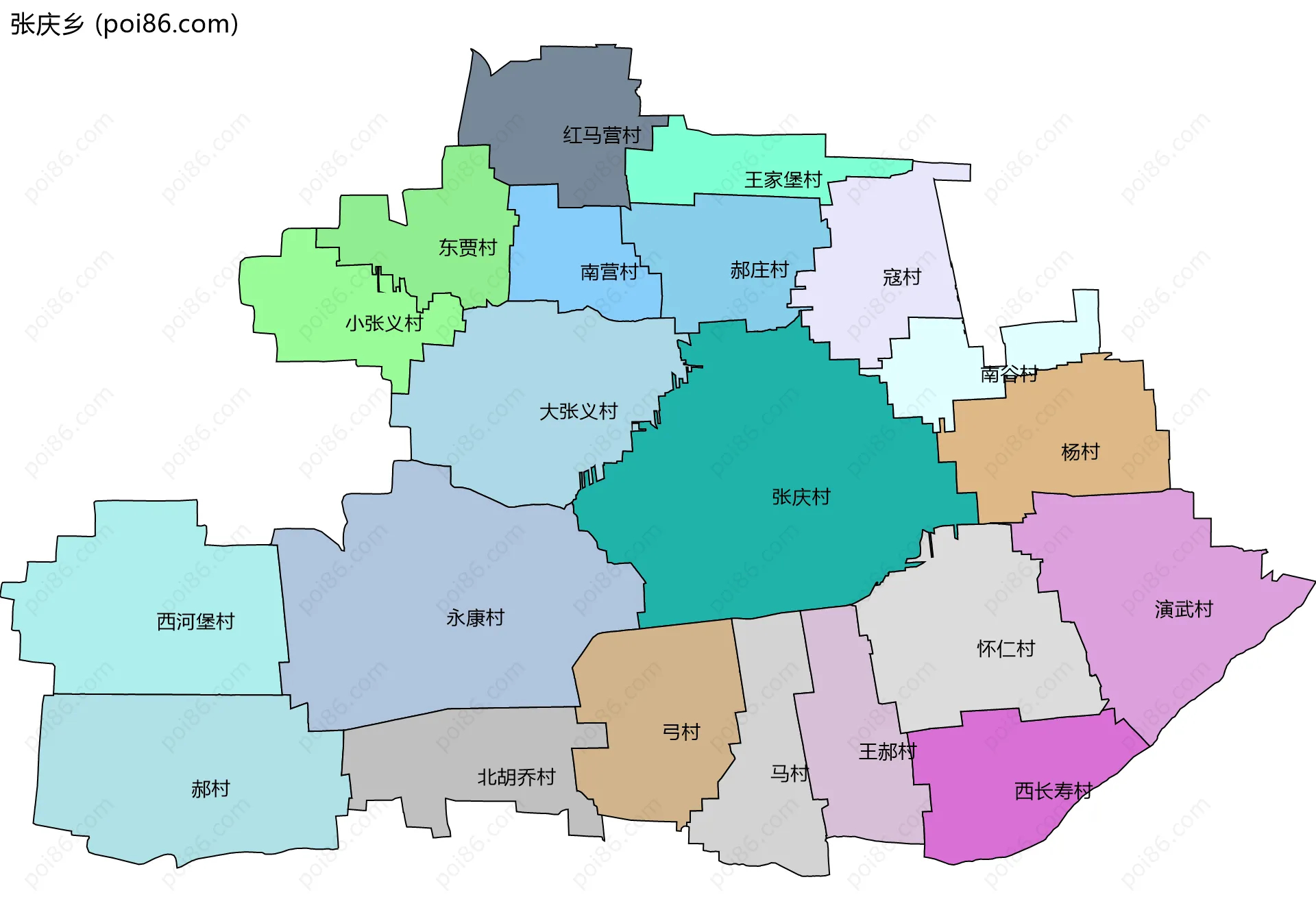 张庆乡边界地图(五级行政区划)