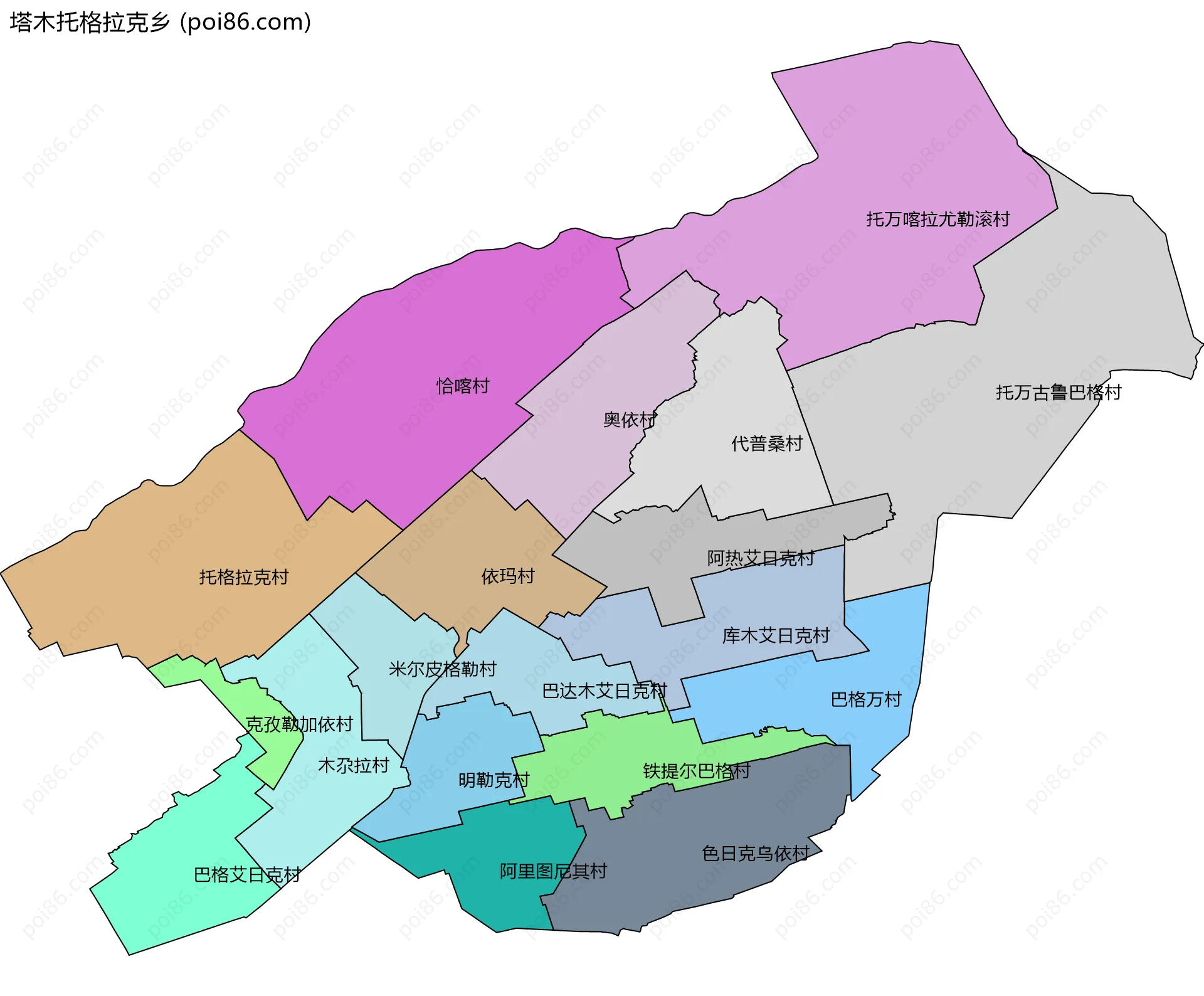 塔木托格拉克乡边界地图(五级行政区划)