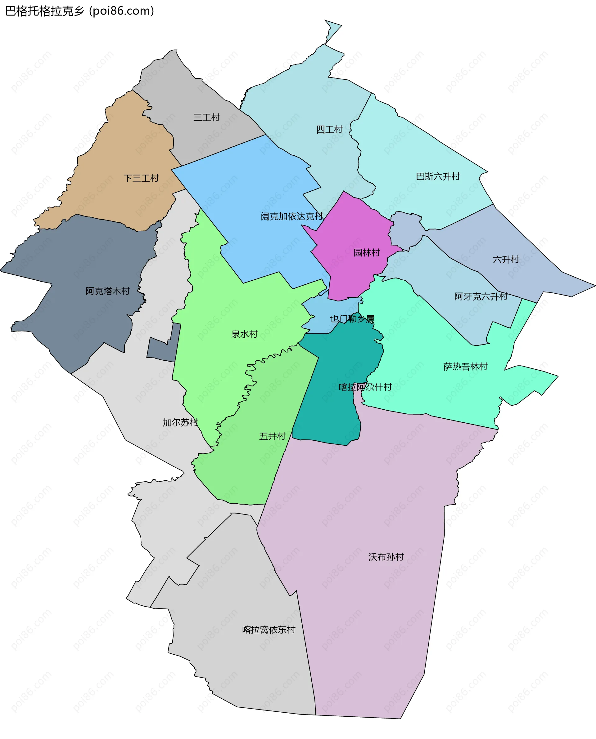 巴格托格拉克乡边界地图(五级行政区划)