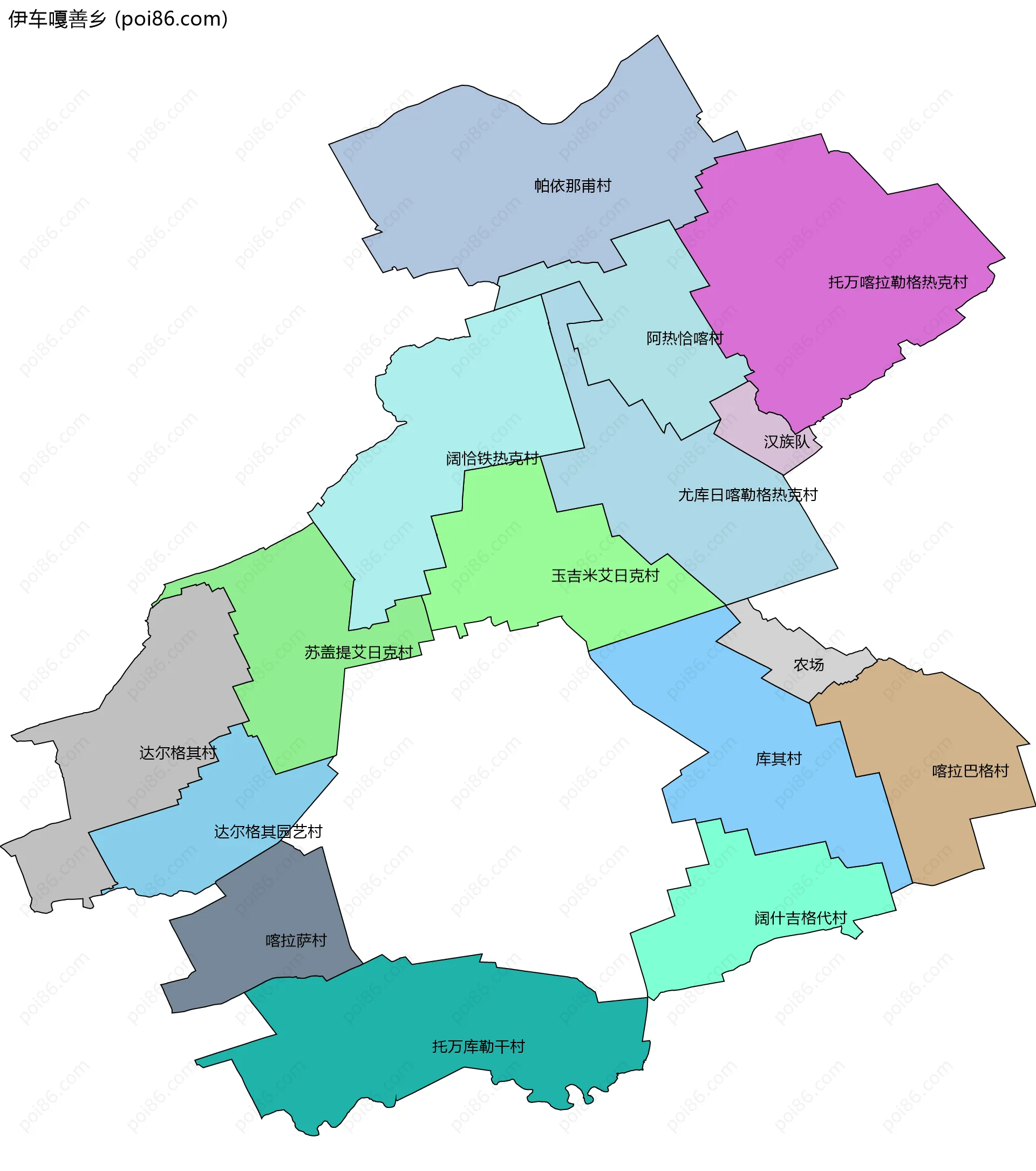 伊车嘎善乡边界地图(五级行政区划)