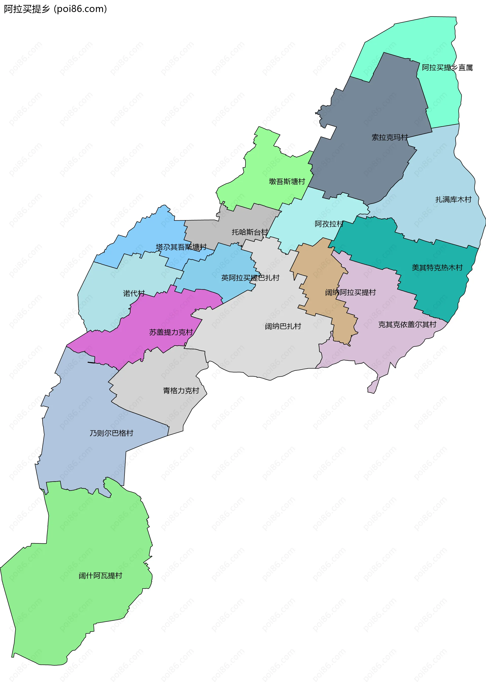 阿拉买提乡边界地图(五级行政区划)