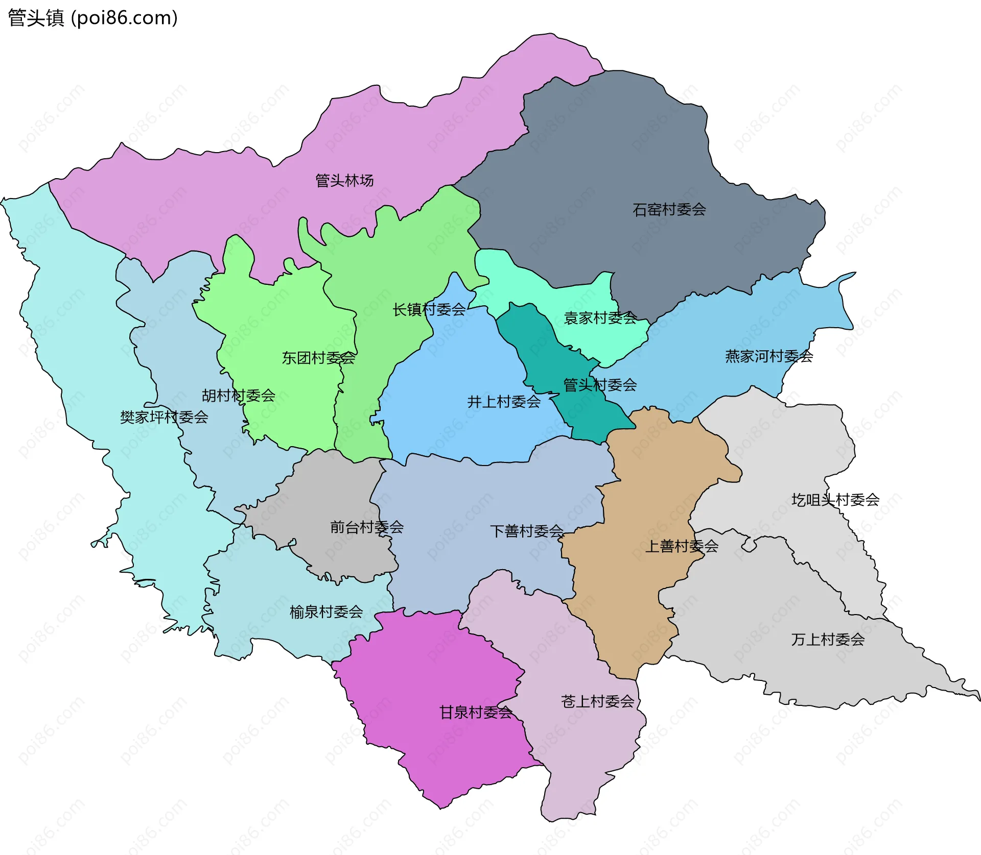 管头镇边界地图(五级行政区划)