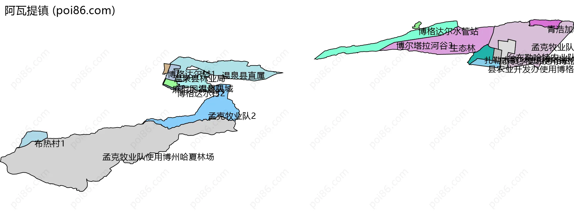 阿瓦提镇边界地图(五级行政区划)