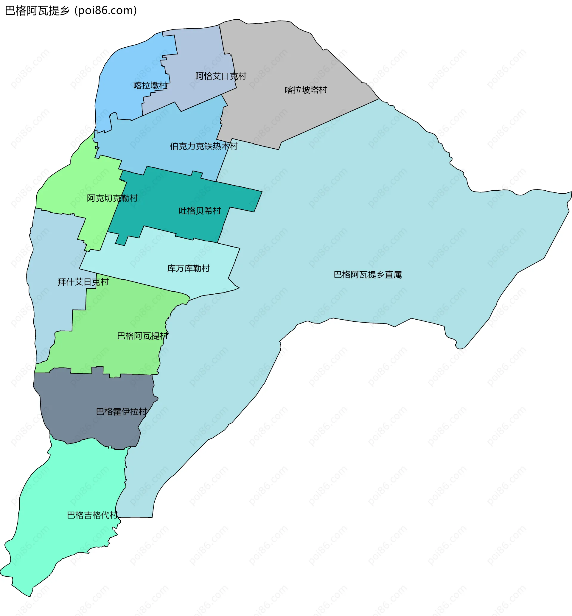 巴格阿瓦提乡边界地图(五级行政区划)
