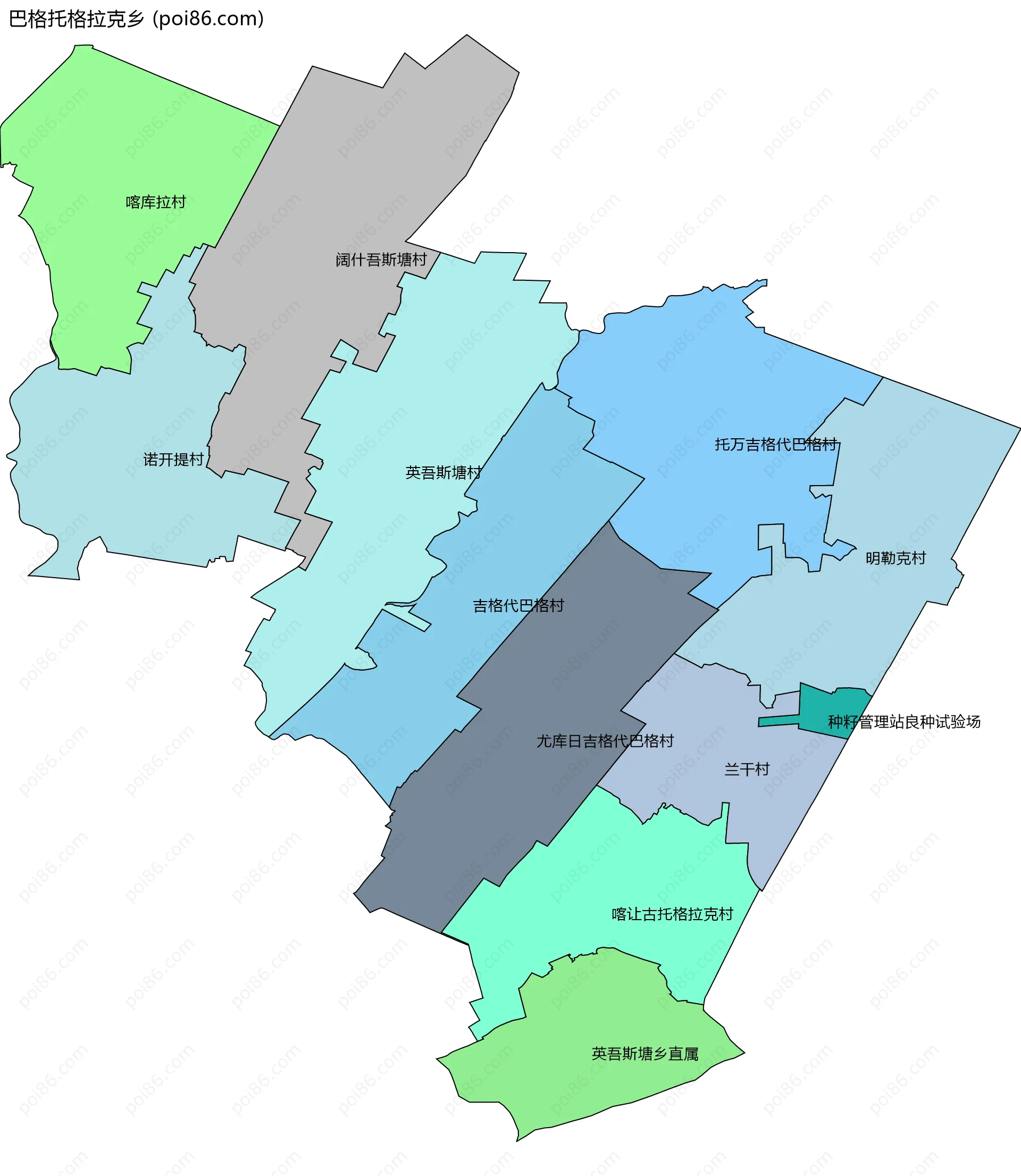 巴格托格拉克乡边界地图(五级行政区划)