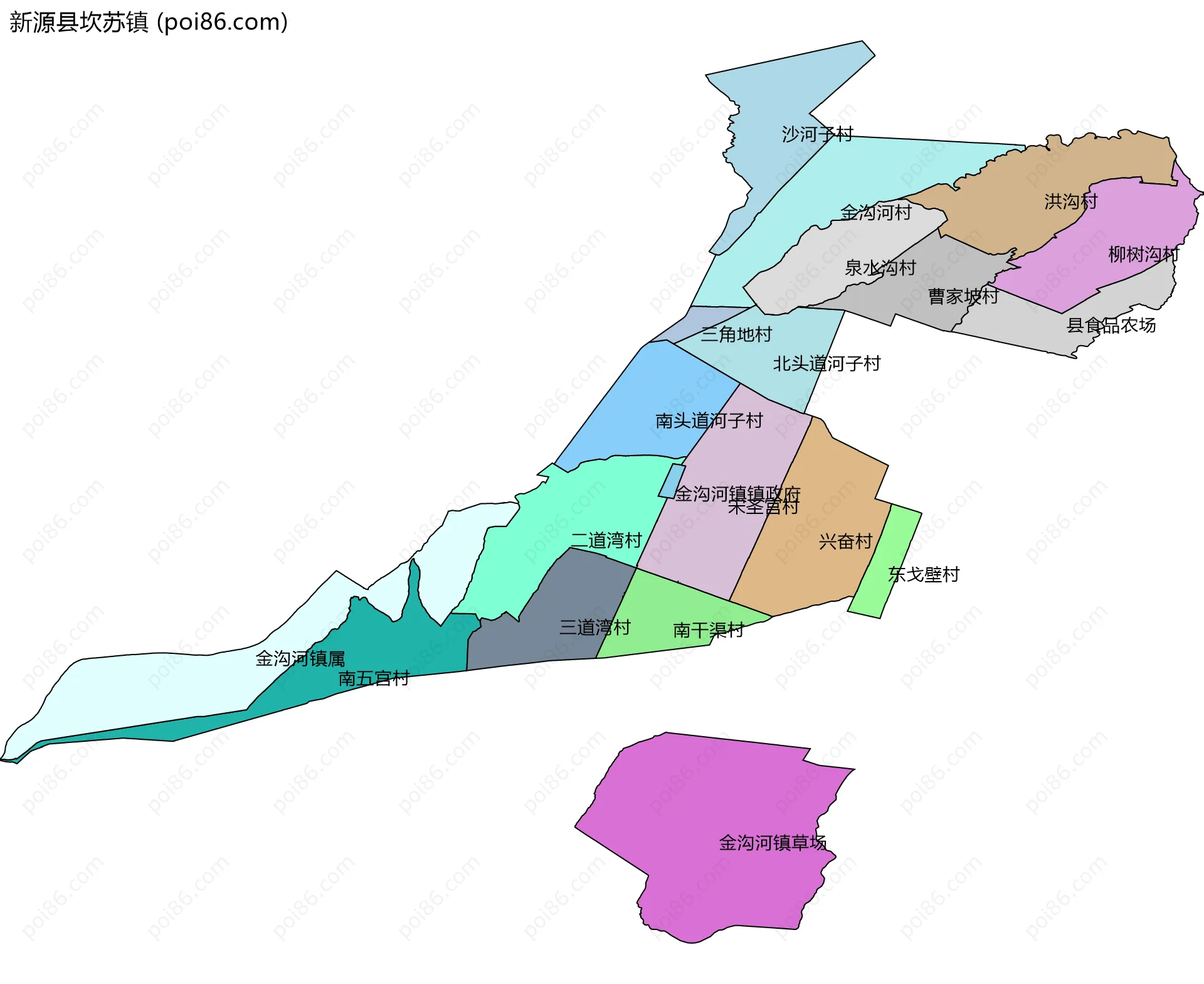 新源县坎苏镇边界地图(五级行政区划)