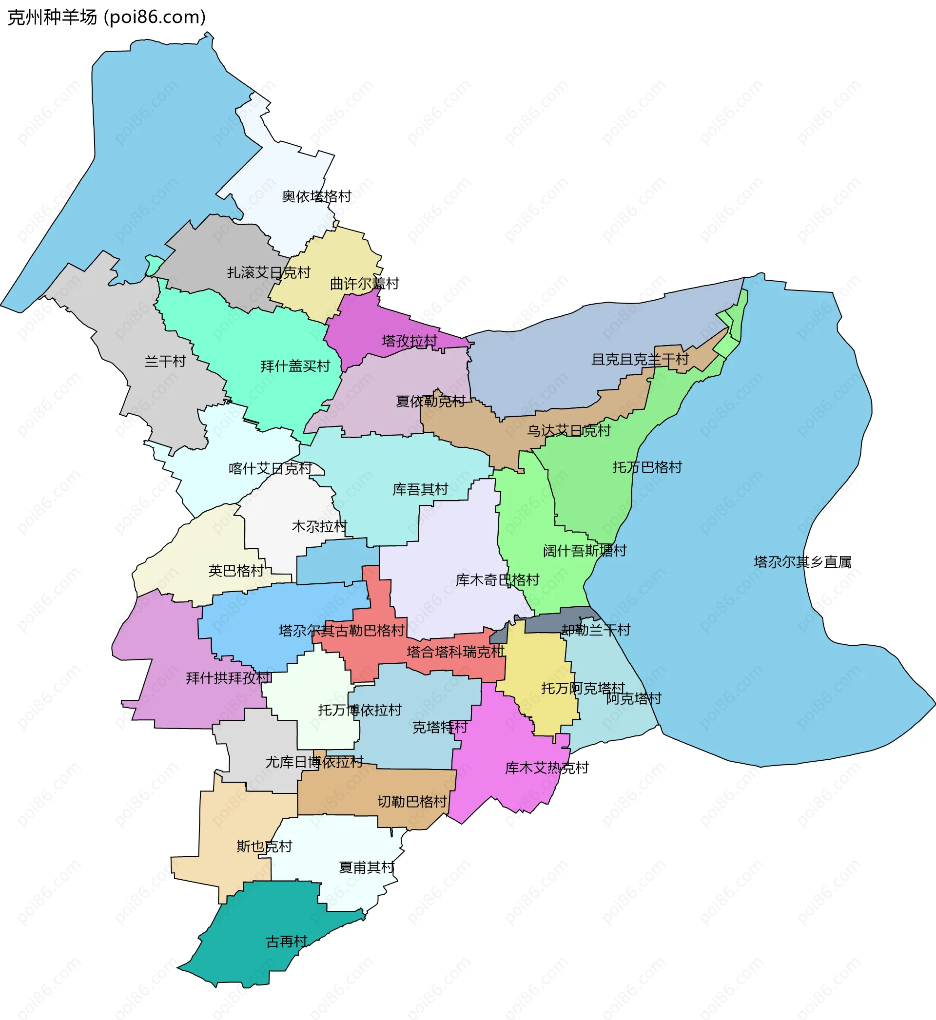 克州种羊场边界地图(五级行政区划)
