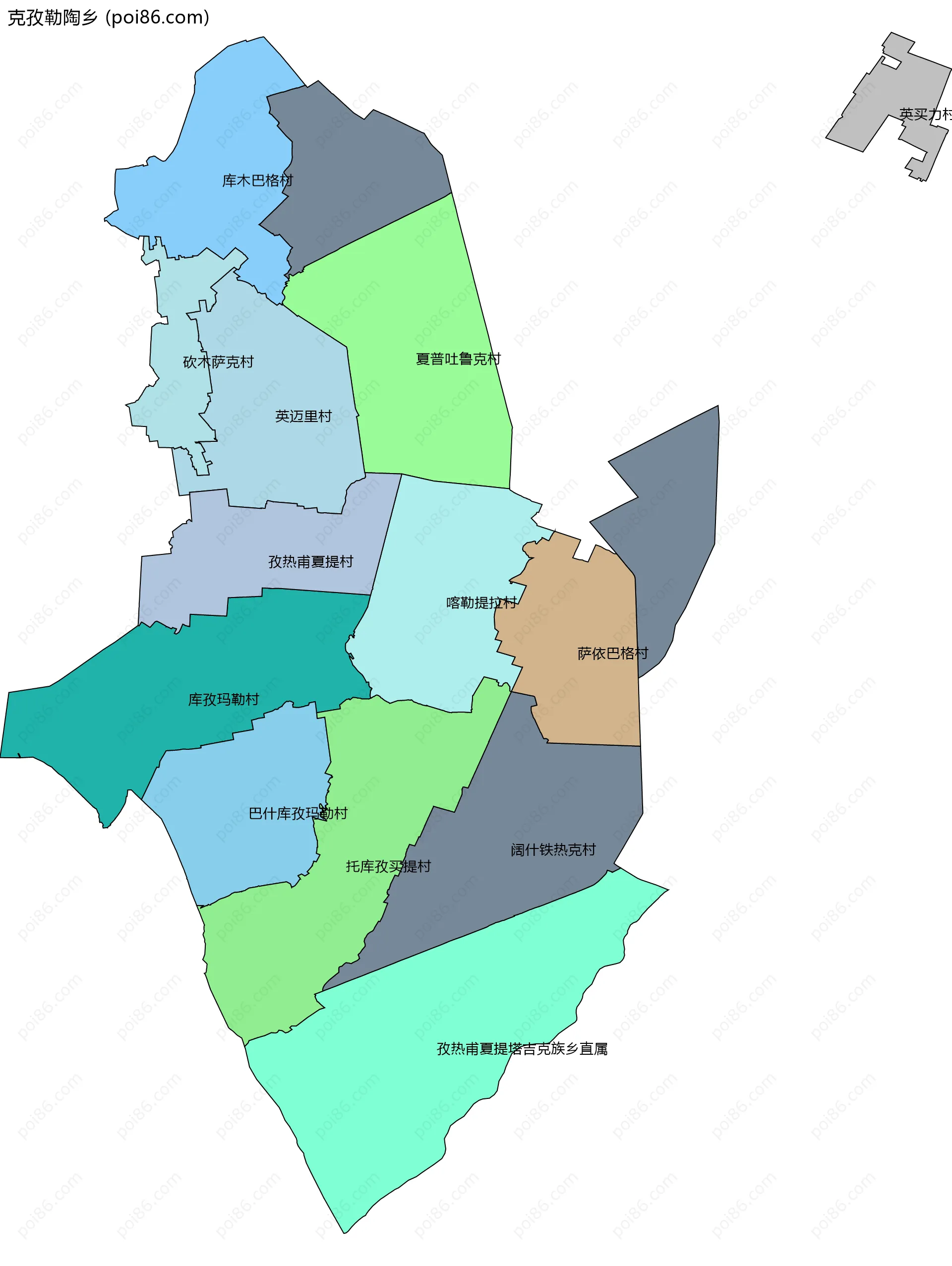 克孜勒陶乡边界地图(五级行政区划)