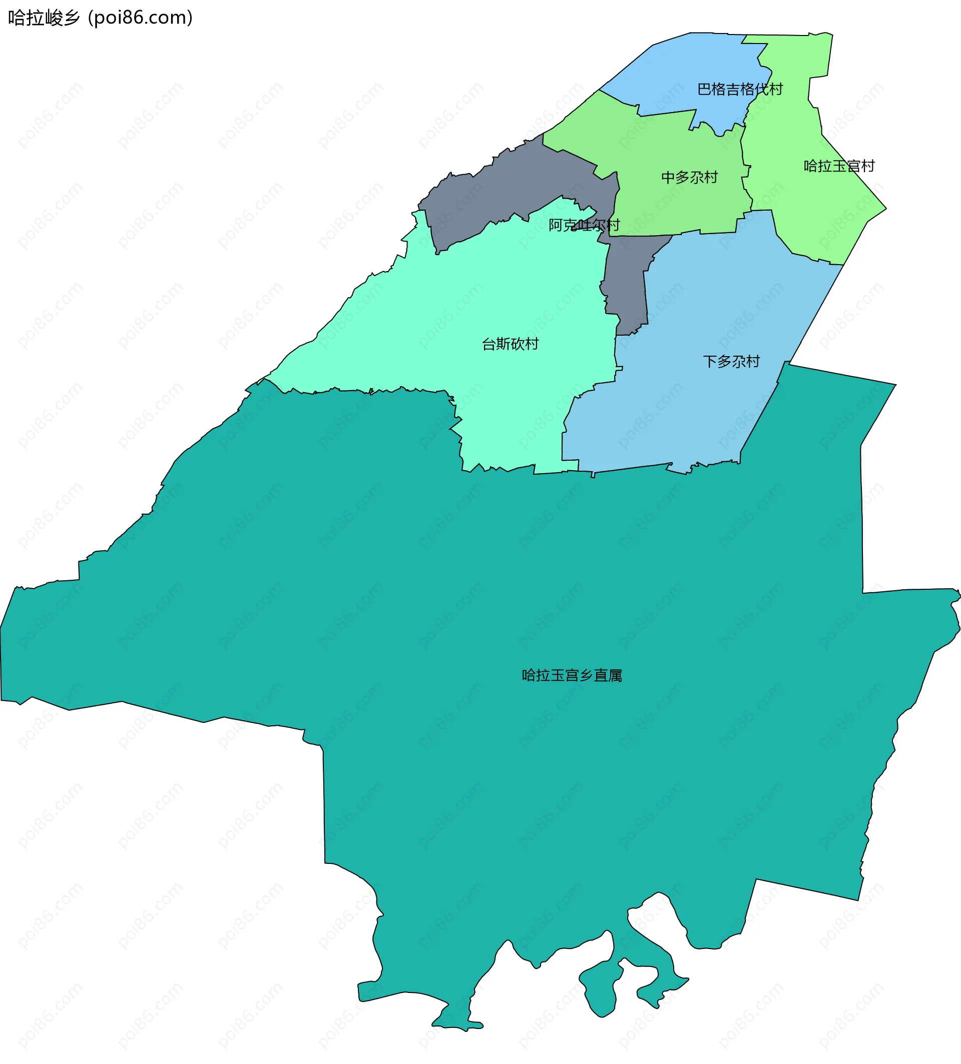 哈拉峻乡边界地图(五级行政区划)