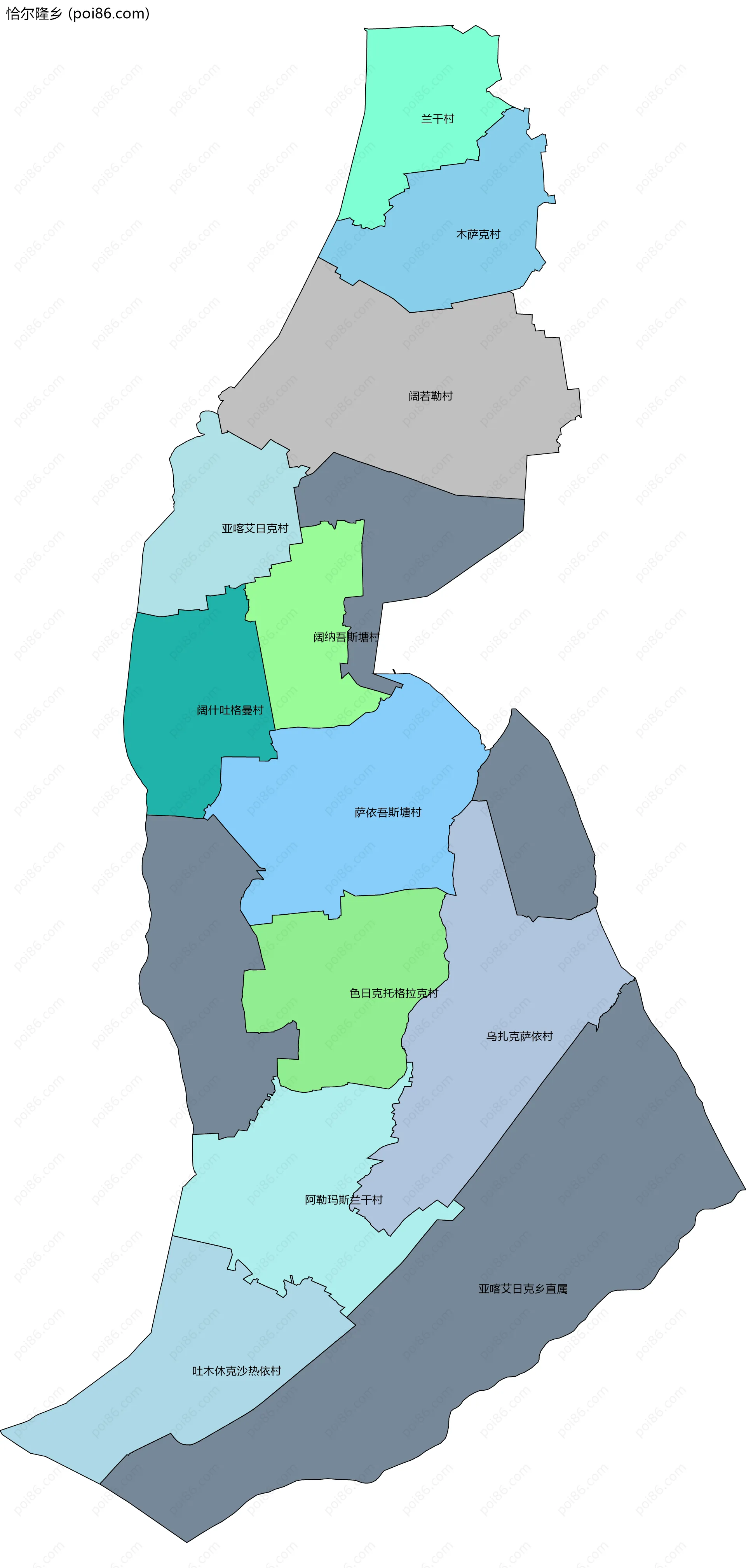 恰尔隆乡边界地图(五级行政区划)